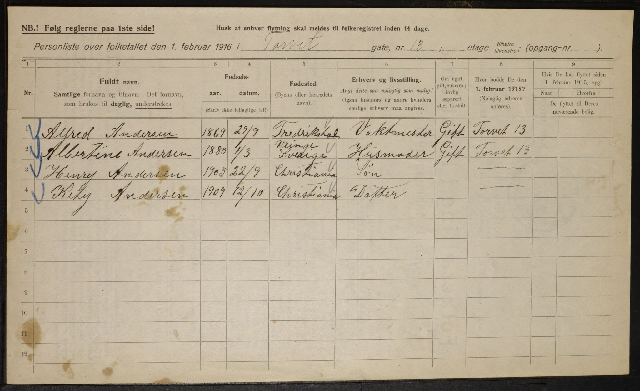 OBA, Municipal Census 1916 for Kristiania, 1916, p. 106453