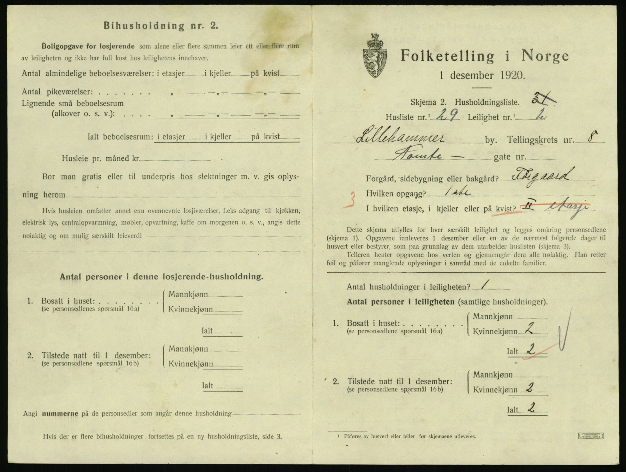 SAH, 1920 census for Lillehammer, 1920, p. 2940