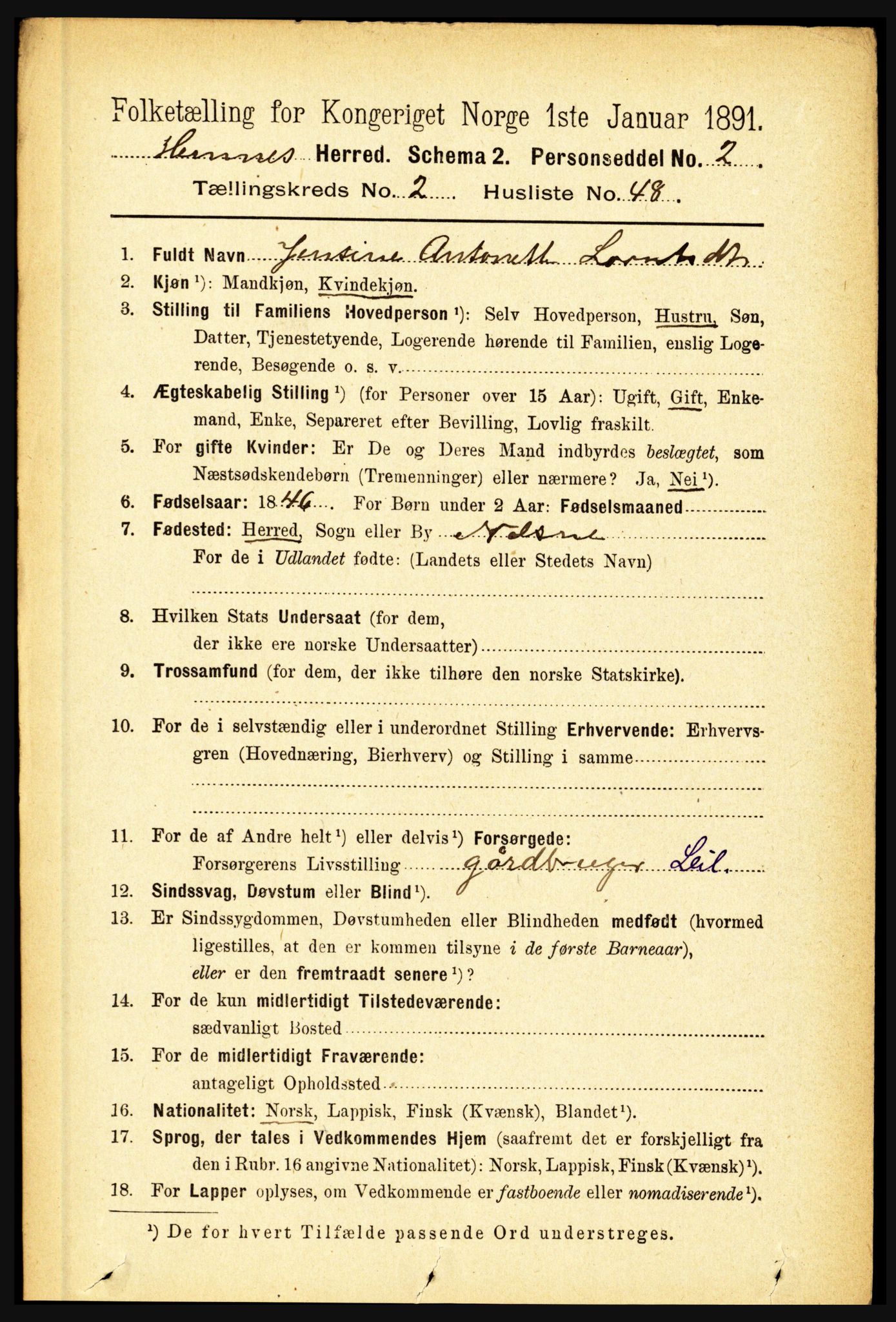 RA, 1891 census for 1832 Hemnes, 1891, p. 1555