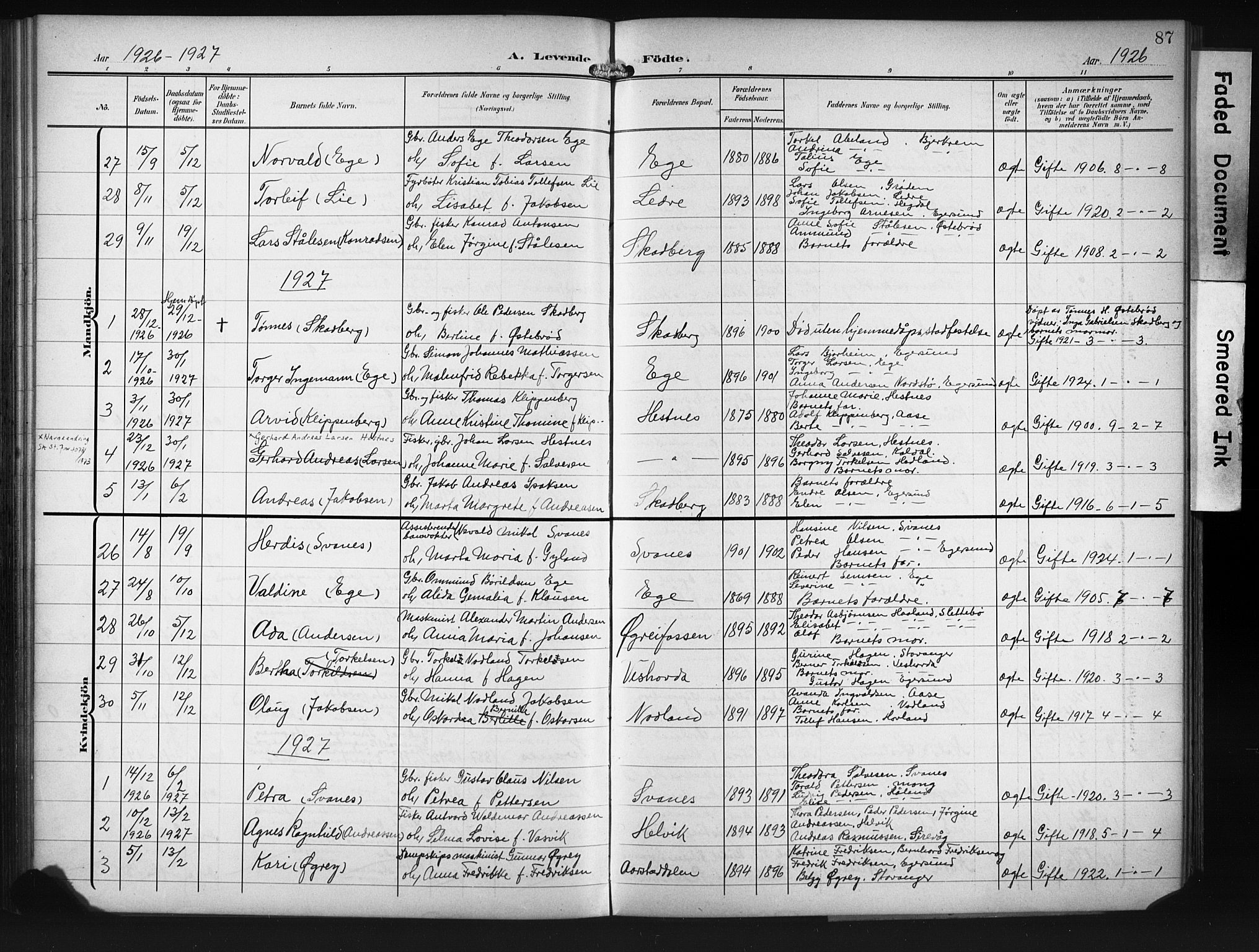Eigersund sokneprestkontor, SAST/A-101807/S09/L0011: Parish register (copy) no. B 11, 1908-1930, p. 87