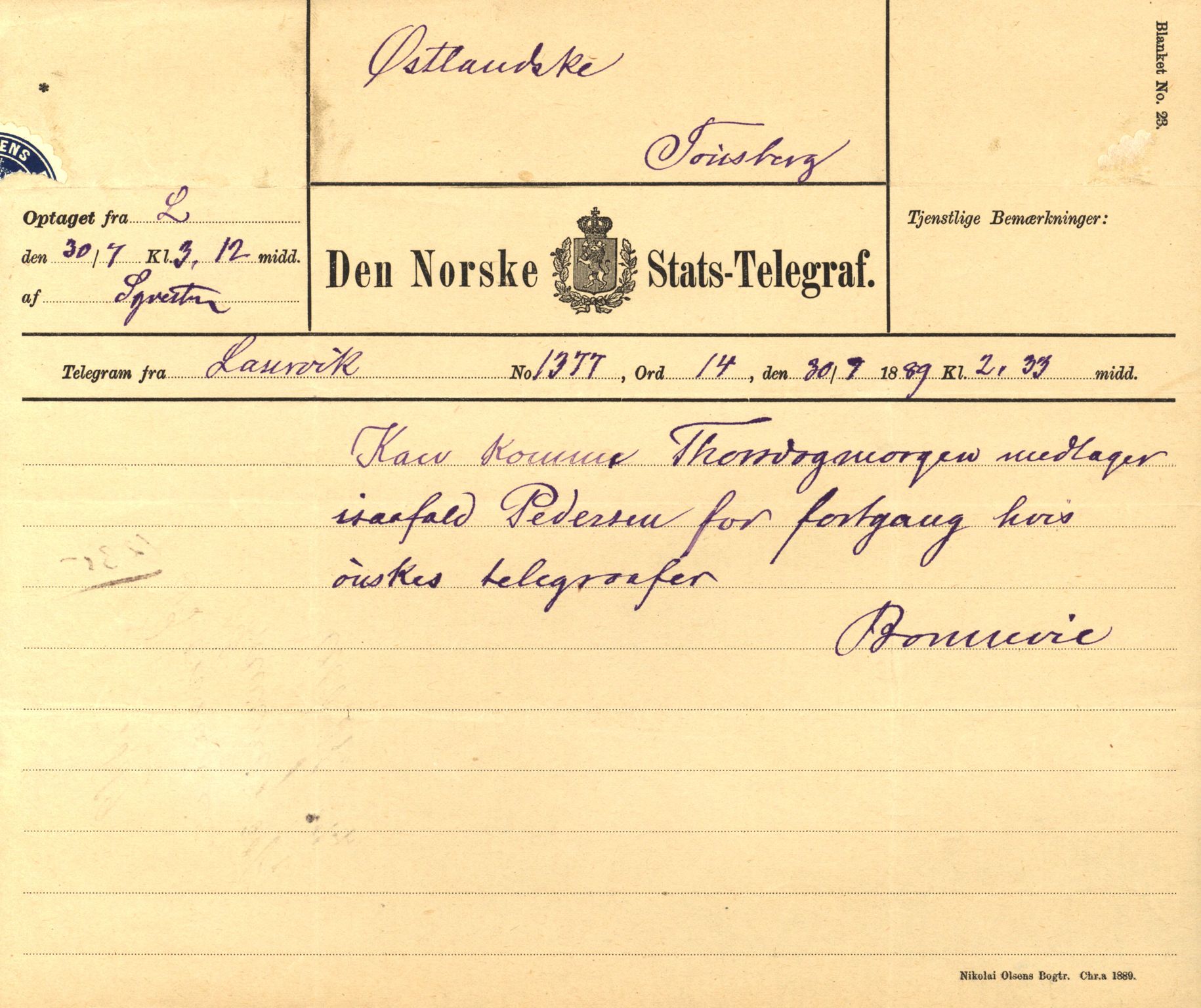 Pa 63 - Østlandske skibsassuranceforening, VEMU/A-1079/G/Ga/L0023/0012: Havaridokumenter / Columbus, Christiane Sophie, Marie, Jarlen, Kong Carl XV, 1889, p. 140