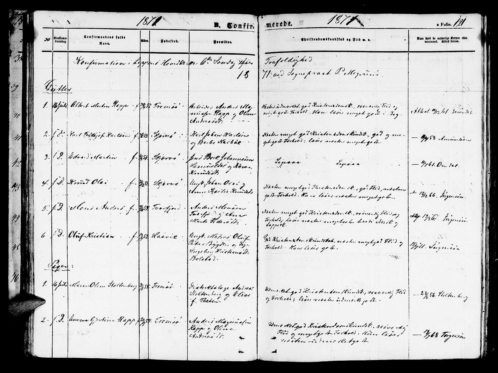 Loppa sokneprestkontor, SATØ/S-1339/H/Hb/L0002klokker: Parish register (copy) no. 2, 1850-1880, p. 121