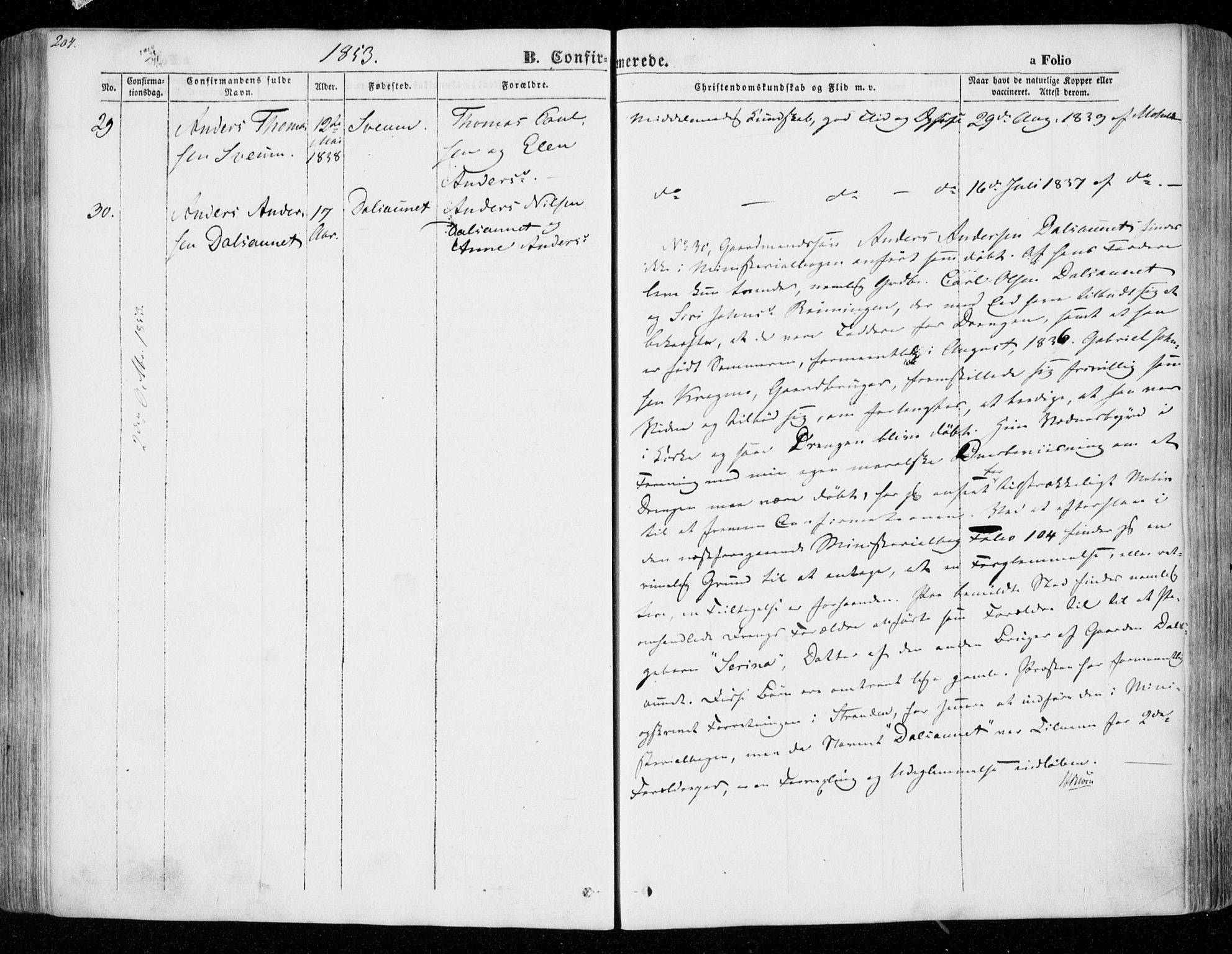 Ministerialprotokoller, klokkerbøker og fødselsregistre - Nord-Trøndelag, SAT/A-1458/701/L0007: Parish register (official) no. 701A07 /1, 1842-1854, p. 204
