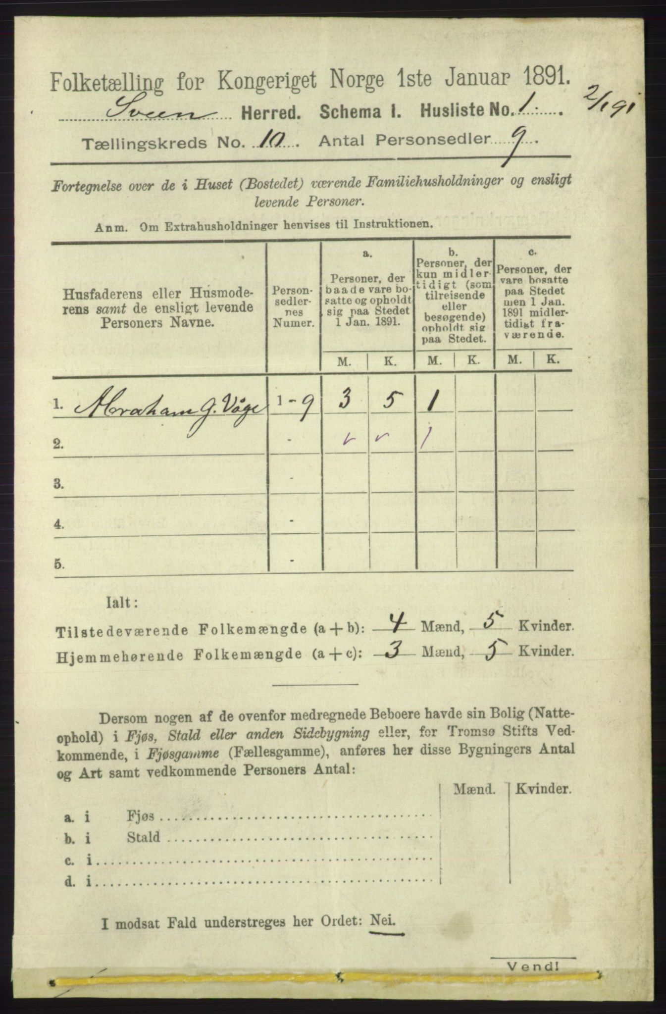 RA, 1891 census for 1216 Sveio, 1891, p. 2879