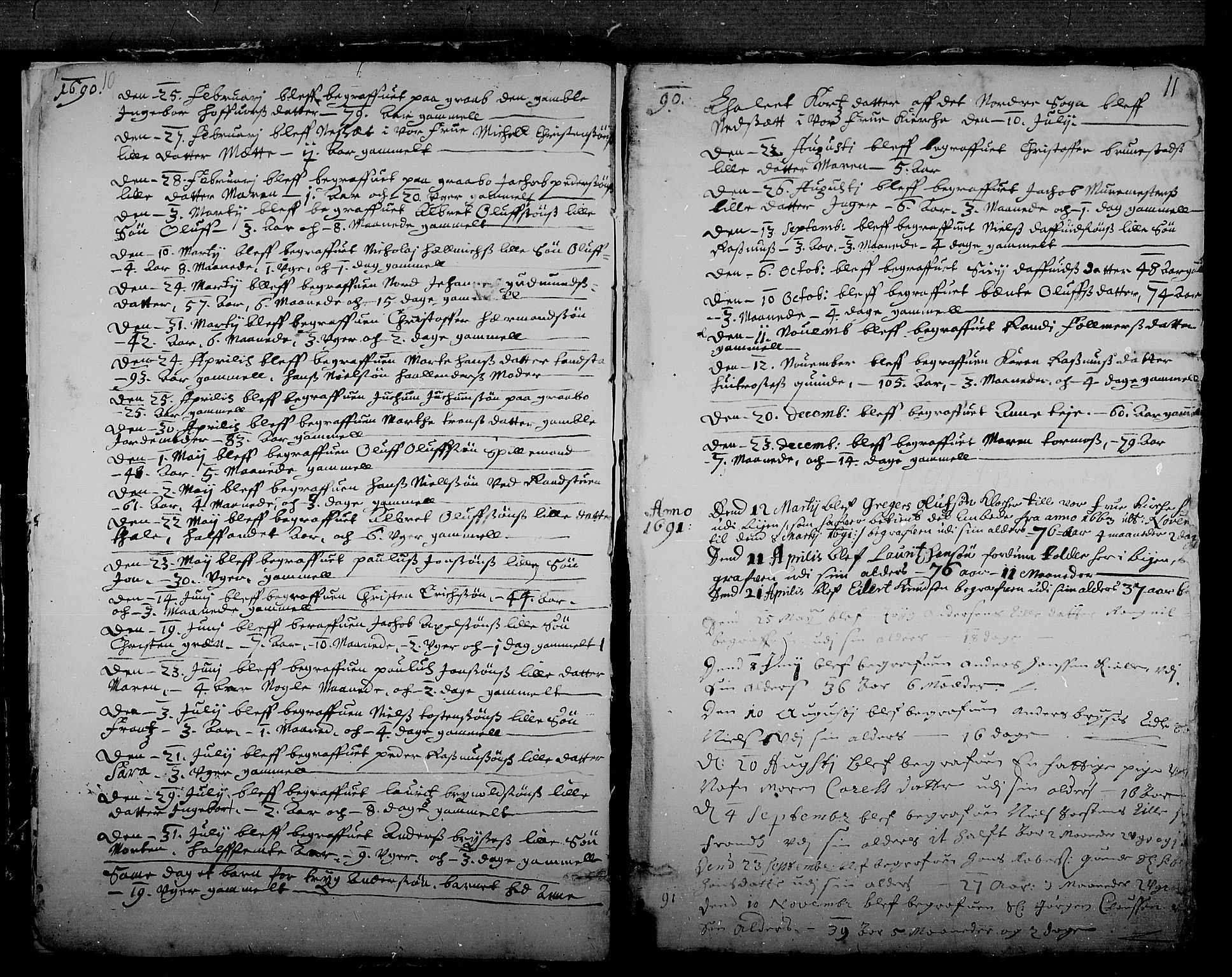Tønsberg kirkebøker, AV/SAKO-A-330/F/Fa/L0001: Parish register (official) no. I 1, 1688-1760, p. 10-11