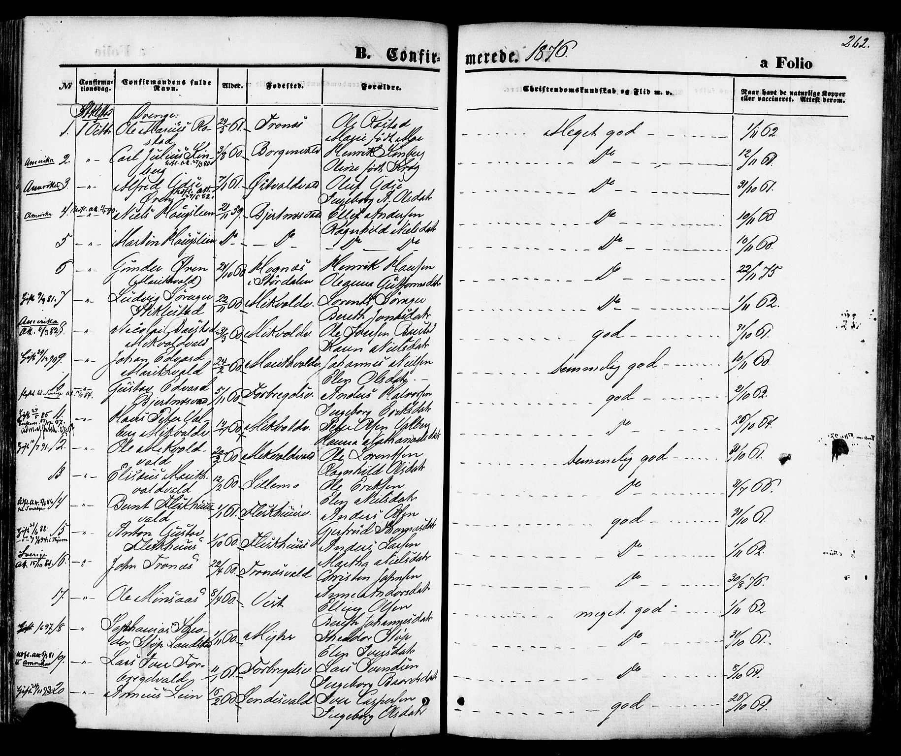 Ministerialprotokoller, klokkerbøker og fødselsregistre - Nord-Trøndelag, SAT/A-1458/723/L0242: Parish register (official) no. 723A11, 1870-1880, p. 262