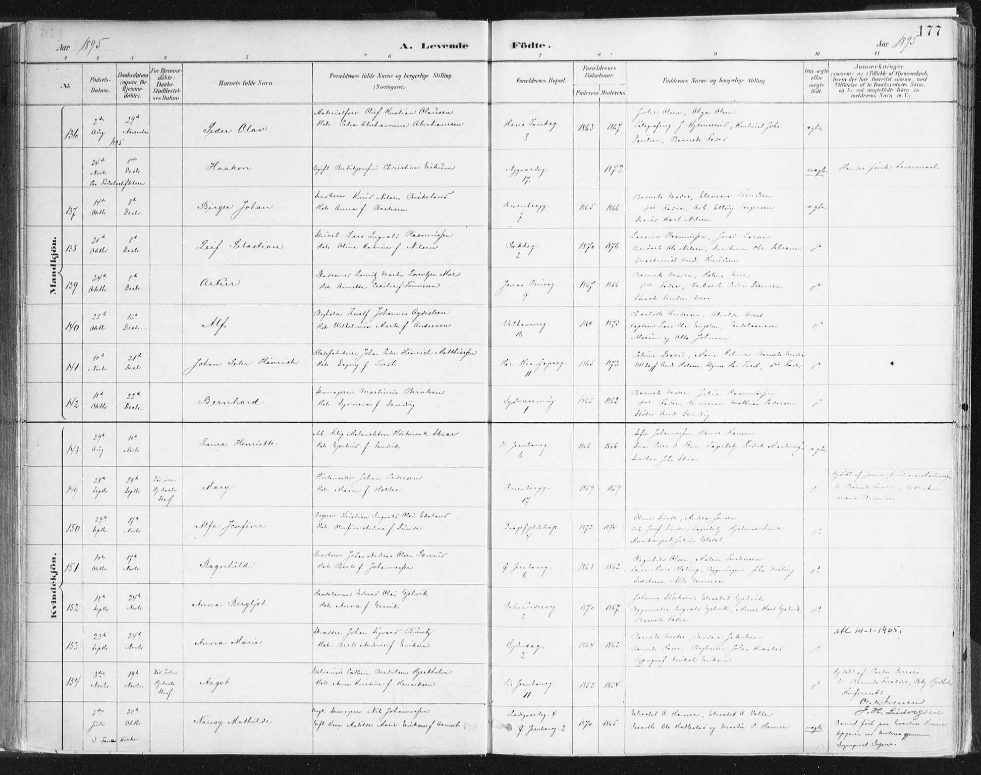 Johanneskirken sokneprestembete, AV/SAB-A-76001/H/Haa/L0001: Parish register (official) no. A 1, 1885-1900, p. 177