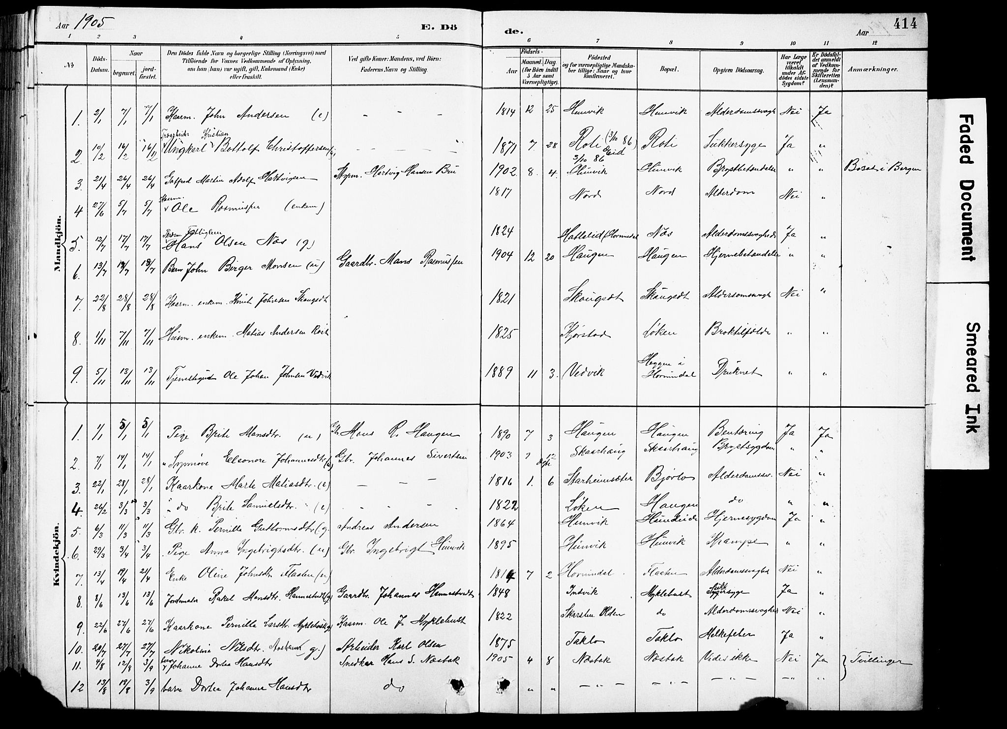 Eid sokneprestembete, SAB/A-82301/H/Hab/Habb/L0002: Parish register (copy) no. B 2, 1882-1907, p. 414