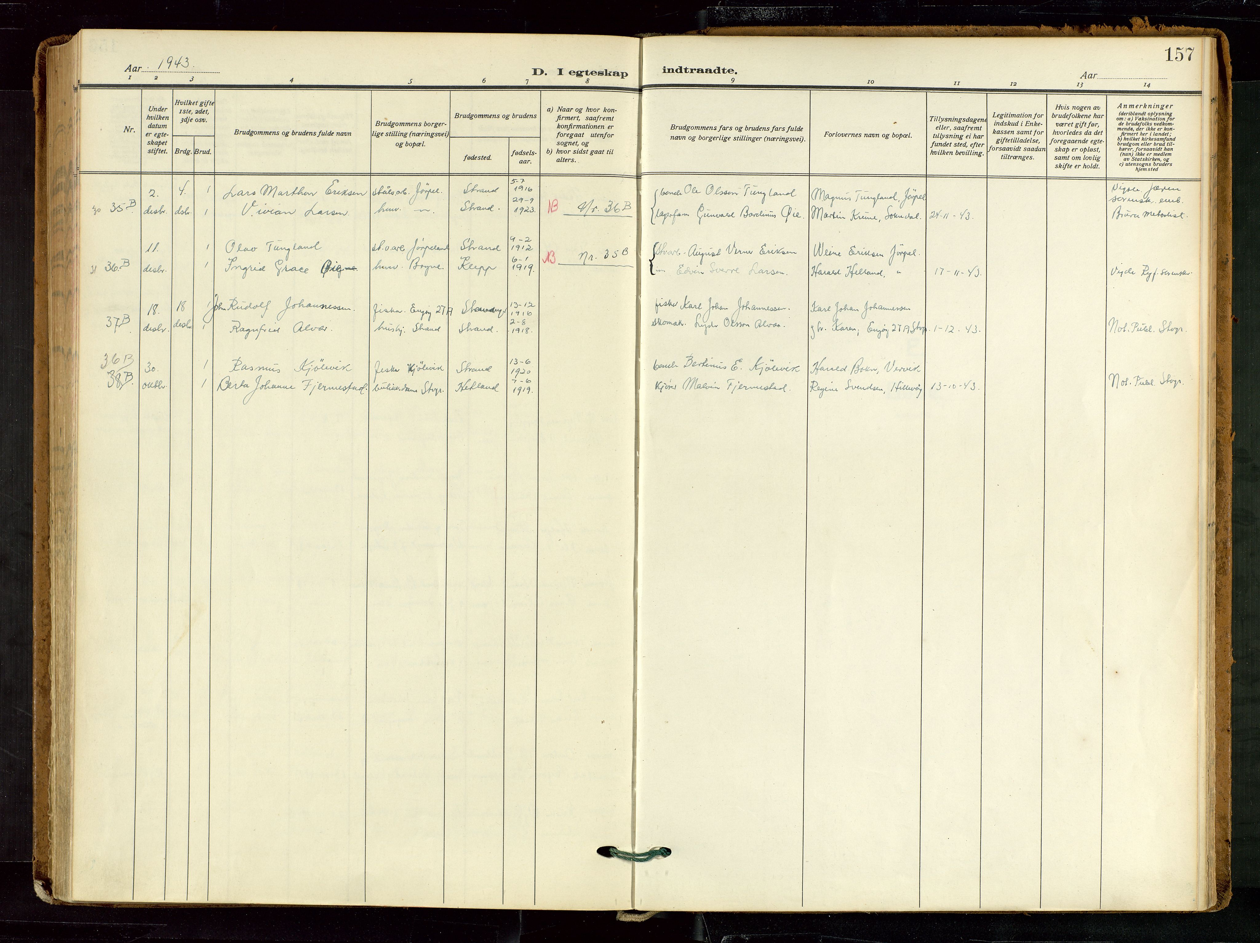 Strand sokneprestkontor, SAST/A-101828/H/Ha/Haa/L0012: Parish register (official) no. A 12, 1927-1946, p. 157