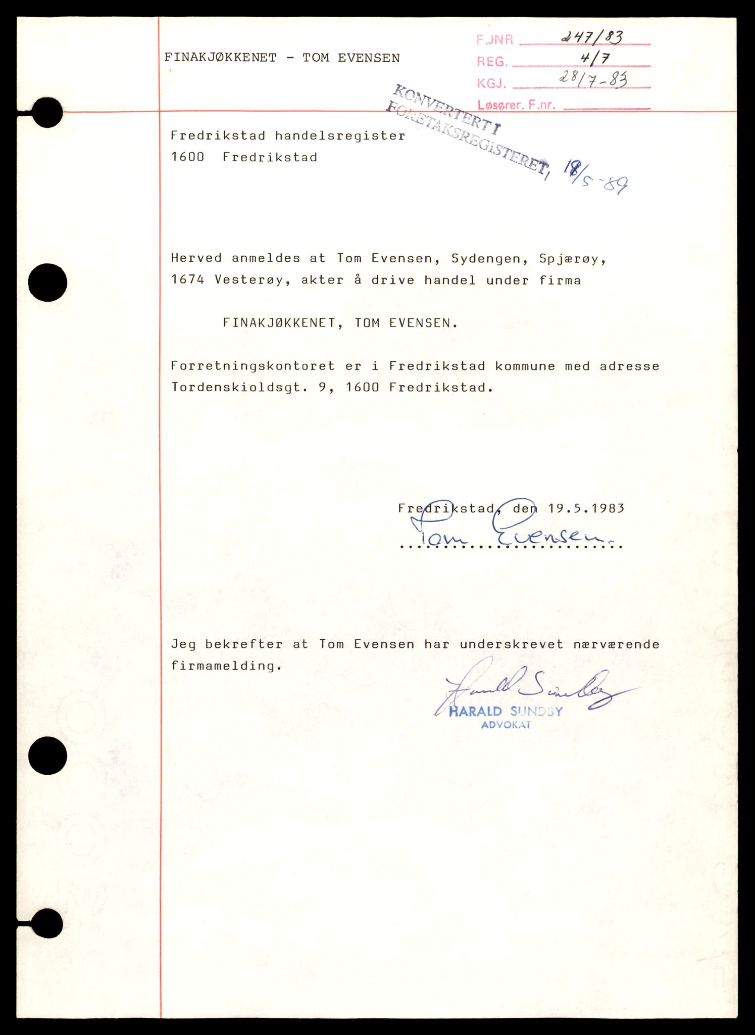 Fredrikstad tingrett, AV/SAT-A-10473/K/Ka/Kab/L0002: Enkeltmannsforetak, F-K, 1944-1990, p. 23
