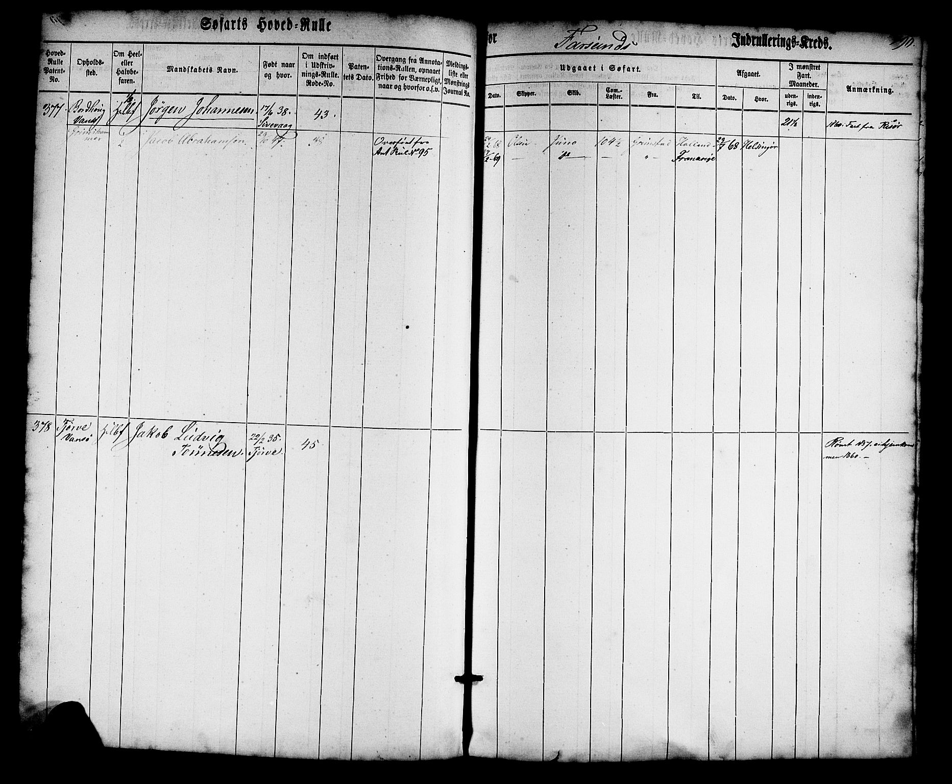 Farsund mønstringskrets, AV/SAK-2031-0017/F/Fb/L0013: Hovedrulle nr 1-574, Z-5, 1860-1869, p. 192