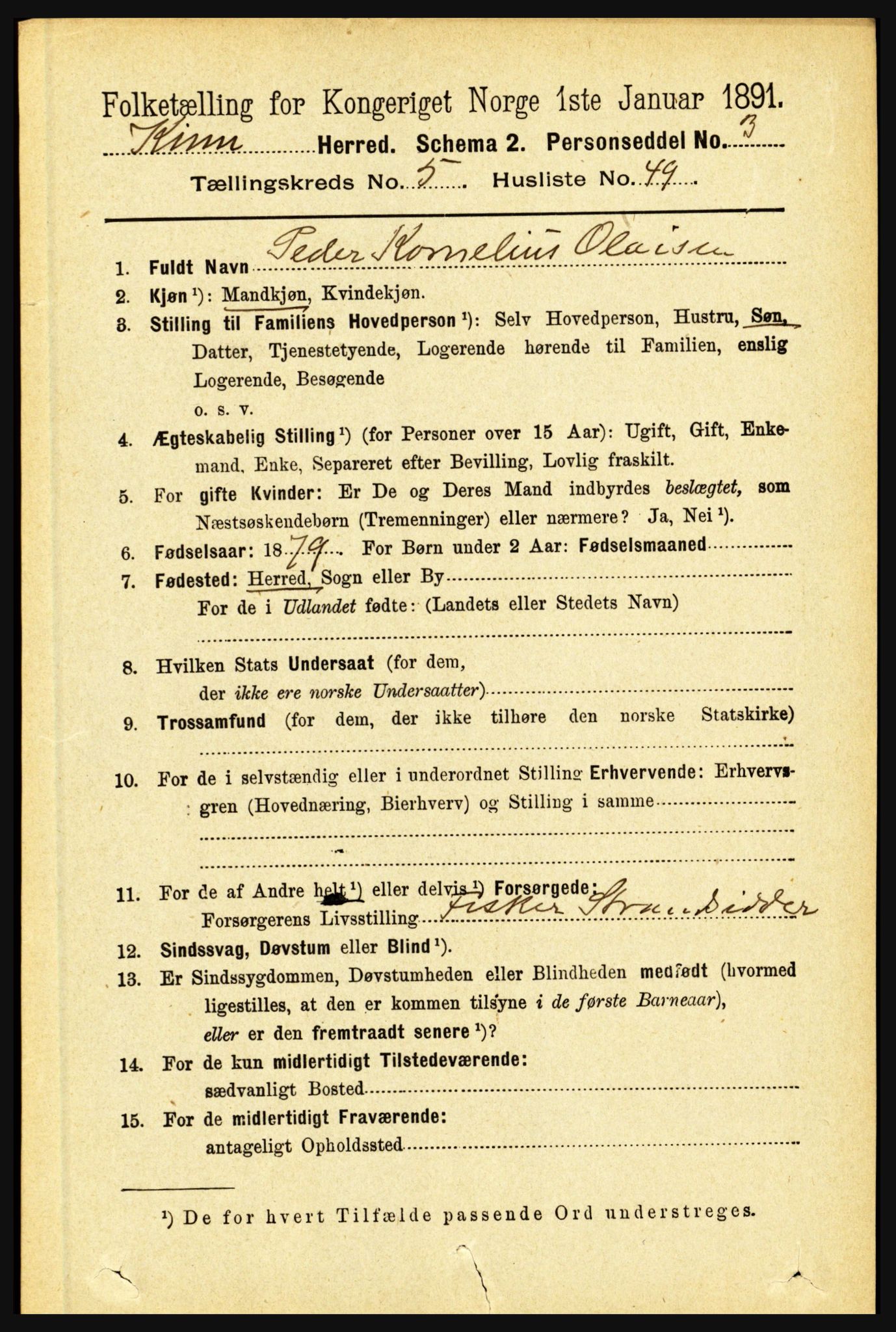 RA, 1891 census for 1437 Kinn, 1891, p. 2085
