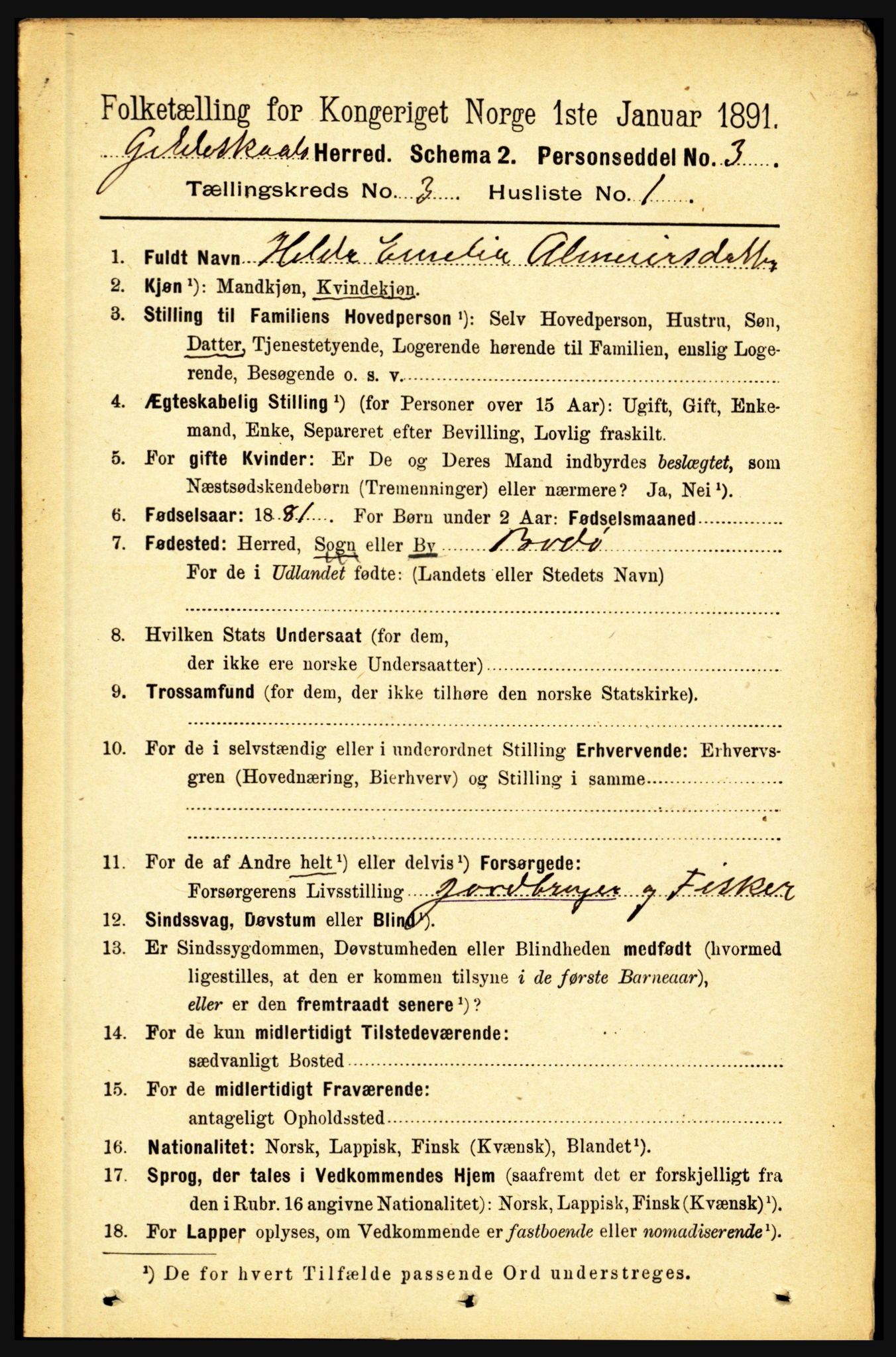 RA, 1891 census for 1838 Gildeskål, 1891, p. 758