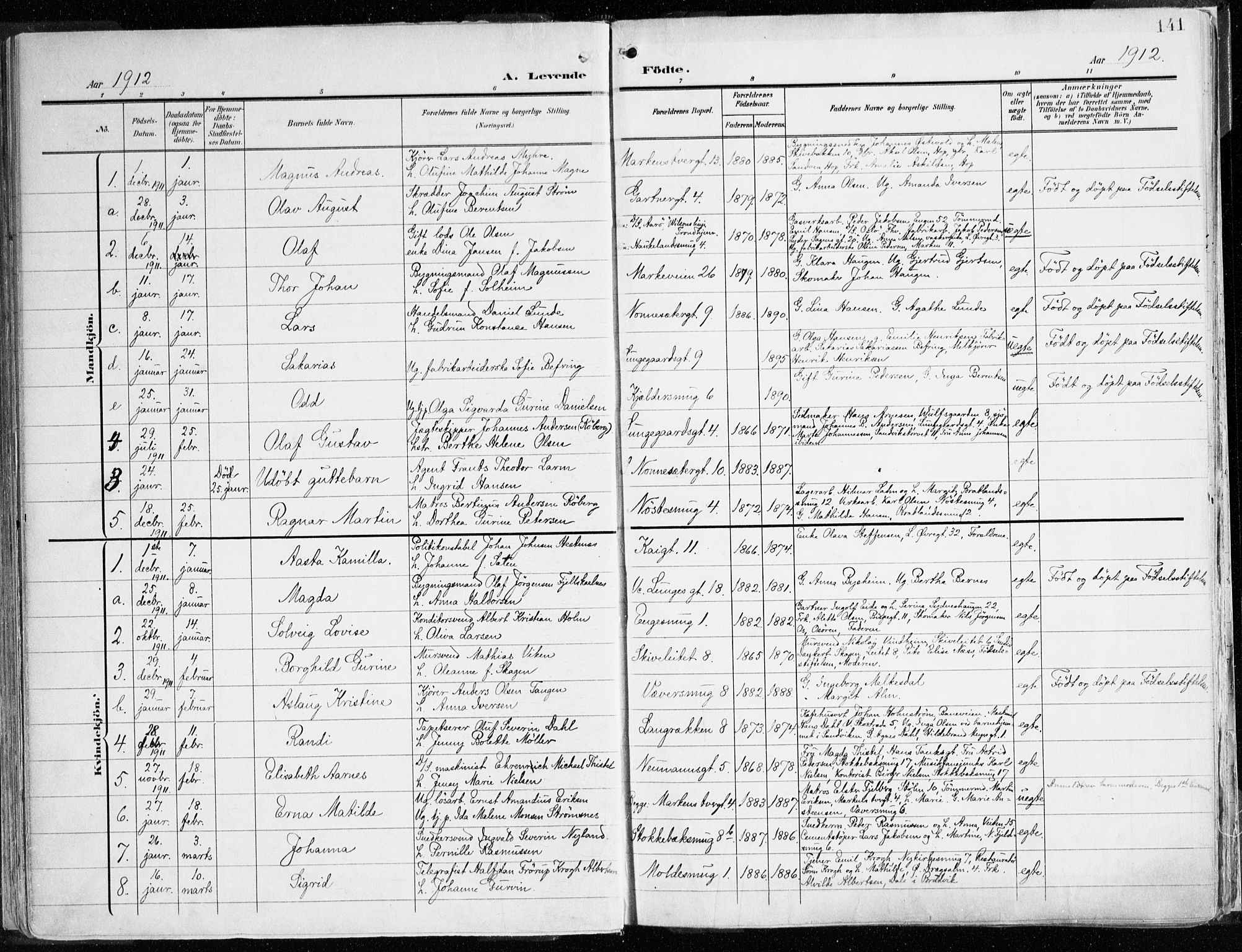Domkirken sokneprestembete, SAB/A-74801/H/Haa/L0025: Parish register (official) no. B 8, 1903-1925, p. 141