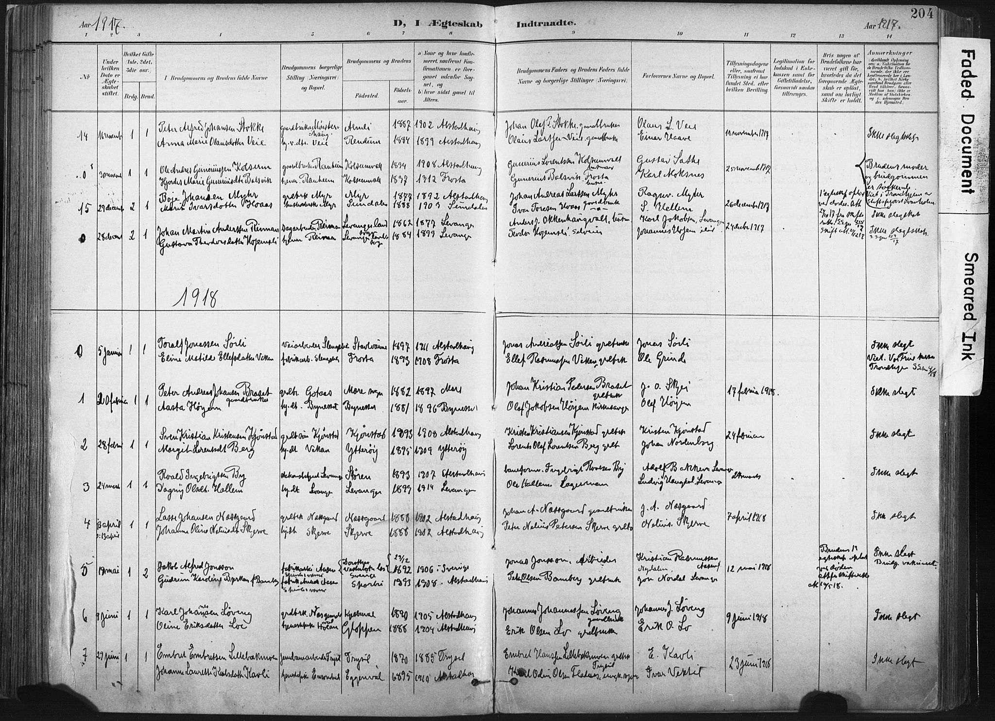 Ministerialprotokoller, klokkerbøker og fødselsregistre - Nord-Trøndelag, SAT/A-1458/717/L0162: Parish register (official) no. 717A12, 1898-1923, p. 204