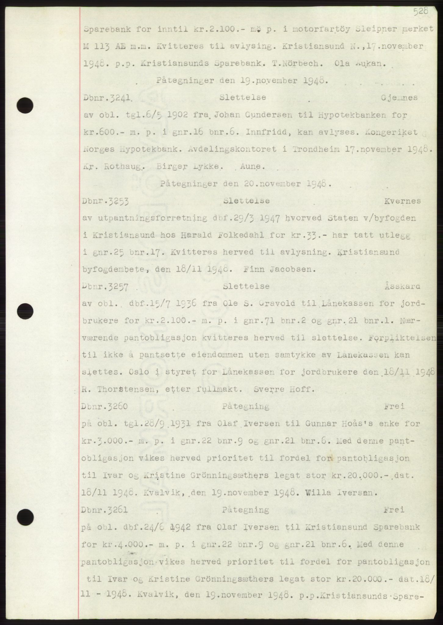 Nordmøre sorenskriveri, AV/SAT-A-4132/1/2/2Ca: Mortgage book no. C82b, 1946-1951, Diary no: : 3241/1948