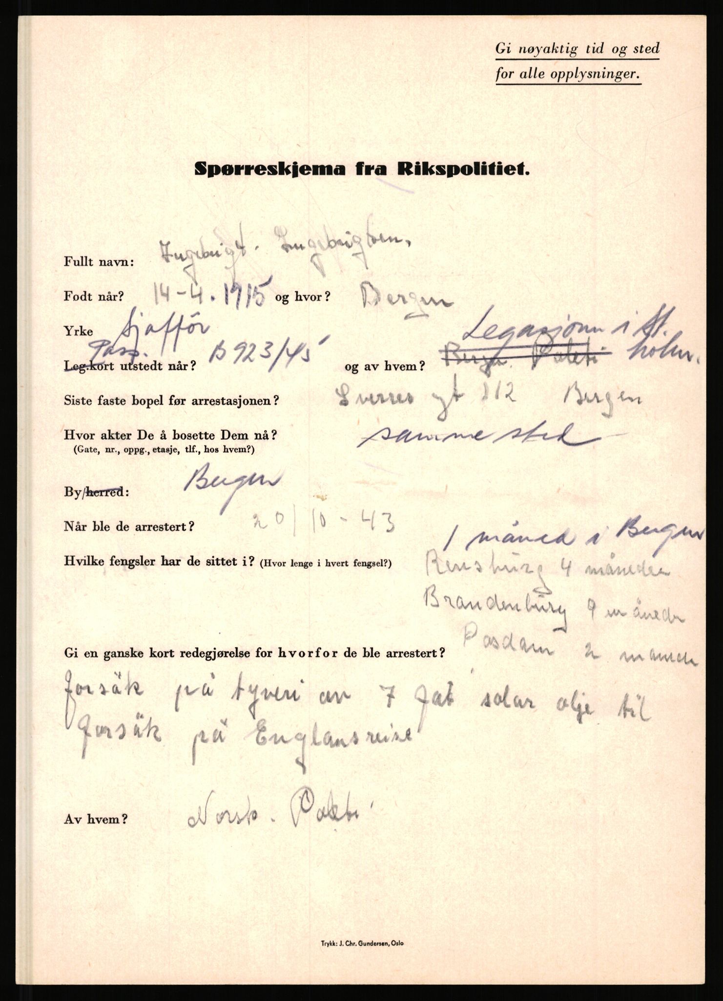 Rikspolitisjefen, AV/RA-S-1560/L/L0007: Heen, Erik C. - Iversen, Trygve, 1940-1945, p. 1121