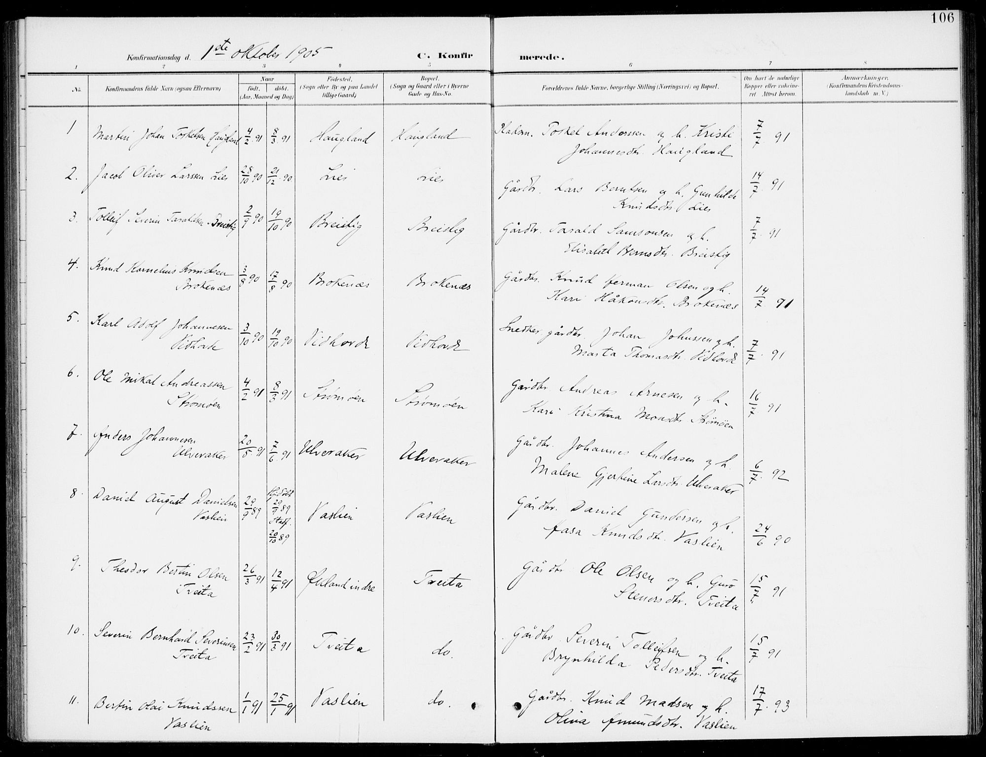 Sveio Sokneprestembete, SAB/A-78501/H/Haa: Parish register (official) no. C 3, 1899-1916, p. 106