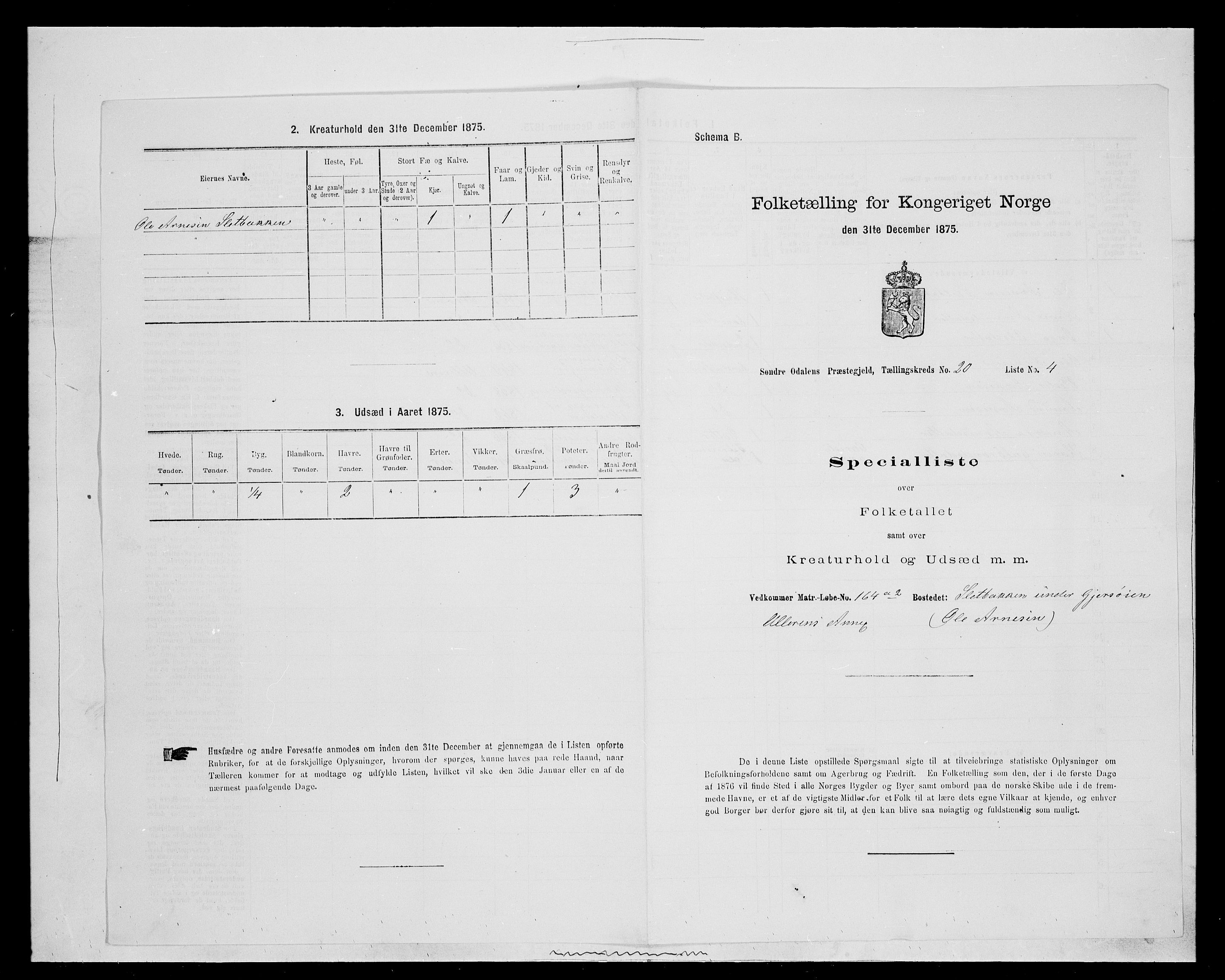 SAH, 1875 census for 0419P Sør-Odal, 1875, p. 1652