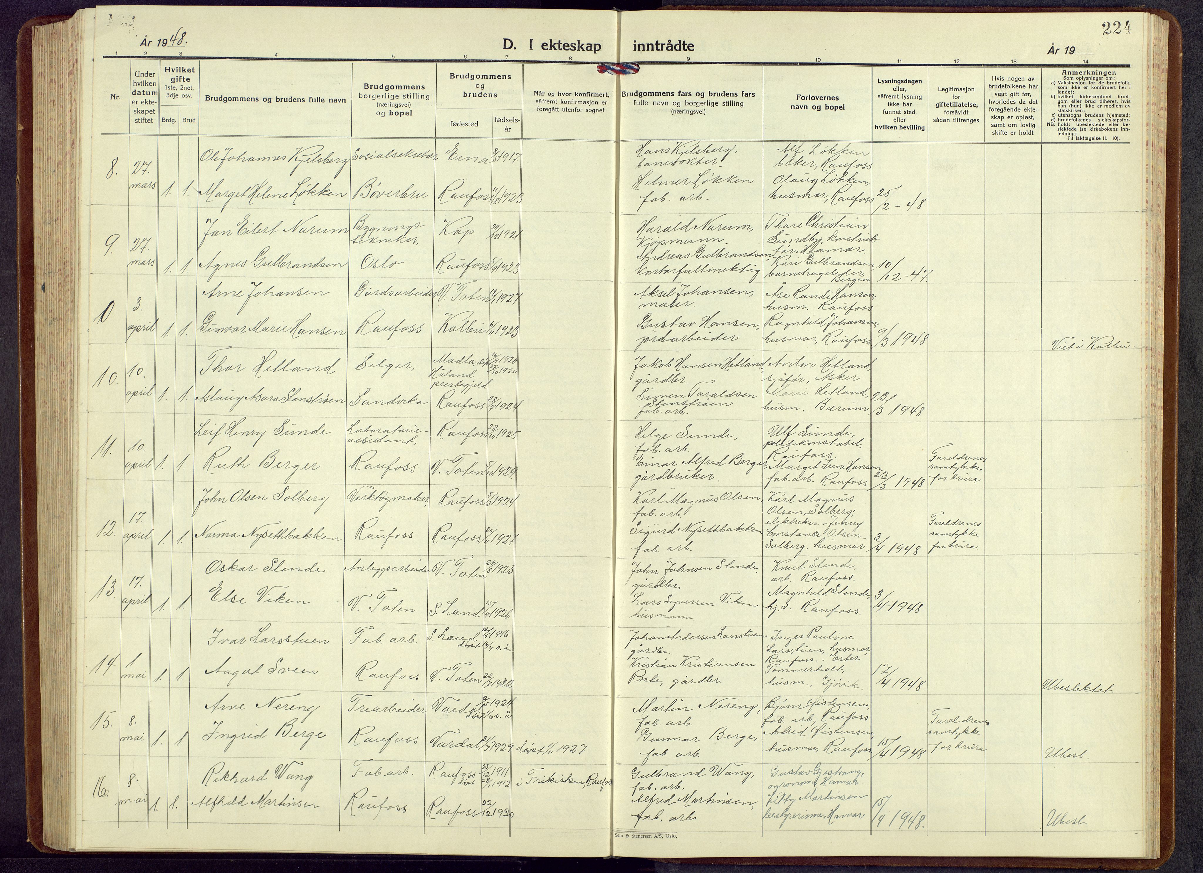 Vestre Toten prestekontor, SAH/PREST-108/H/Ha/Hab/L0013: Parish register (copy) no. 13, 1940-1956, p. 224