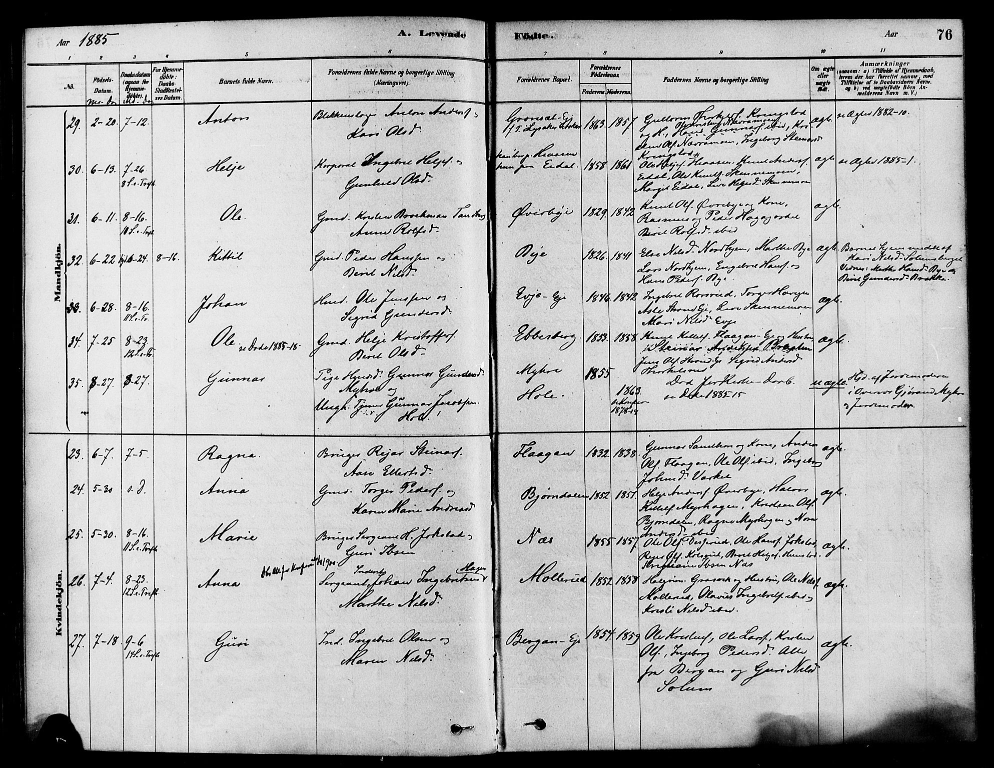 Sigdal kirkebøker, AV/SAKO-A-245/F/Fa/L0011: Parish register (official) no. I 11, 1879-1887, p. 76