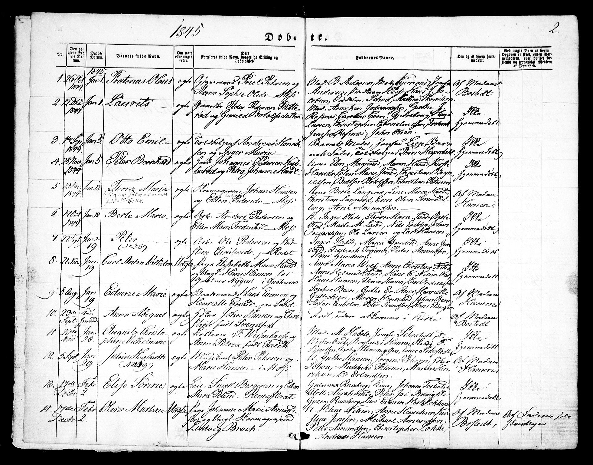Moss prestekontor Kirkebøker, SAO/A-2003/F/Fa/L0007: Parish register (official) no. I 7, 1845-1851, p. 2