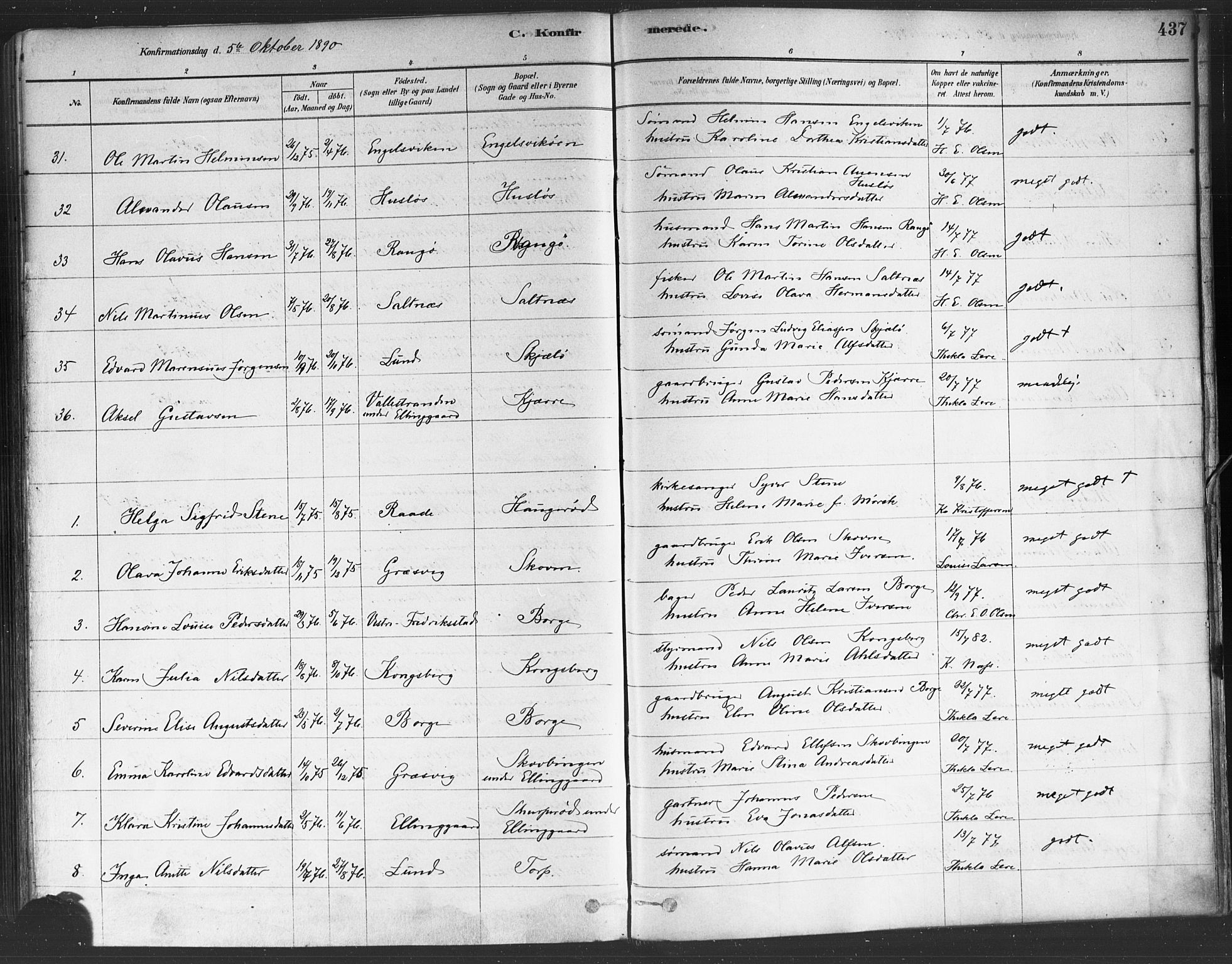 Onsøy prestekontor Kirkebøker, AV/SAO-A-10914/F/Fa/L0005: Parish register (official) no. I 5, 1878-1898, p. 437