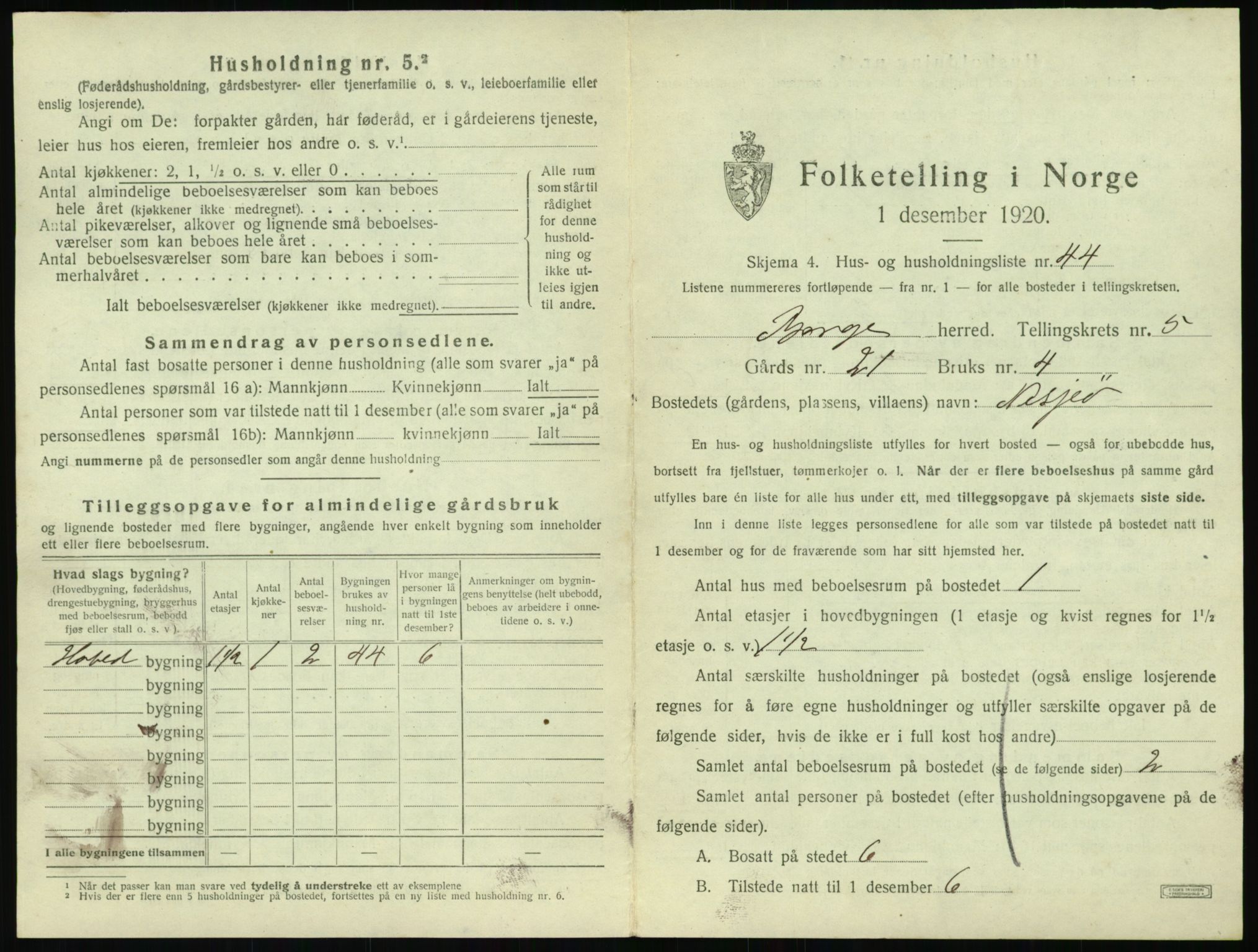 SAT, 1920 census for Borge, 1920, p. 663