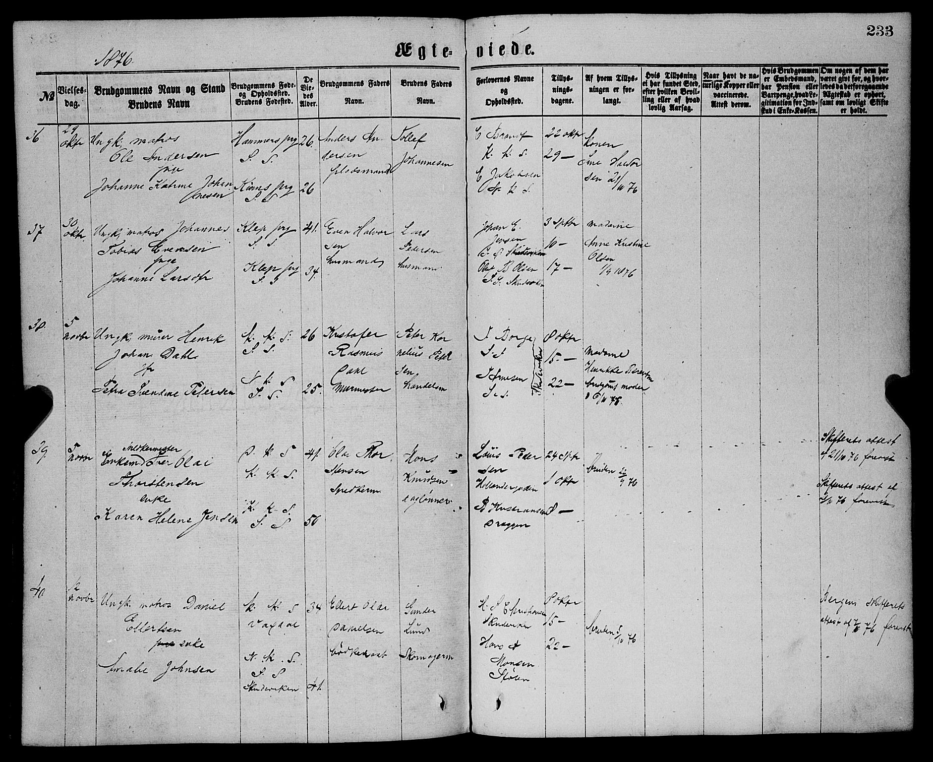 Sandviken Sokneprestembete, AV/SAB-A-77601/H/Ha/L0001: Parish register (official) no. A 1, 1867-1877, p. 233