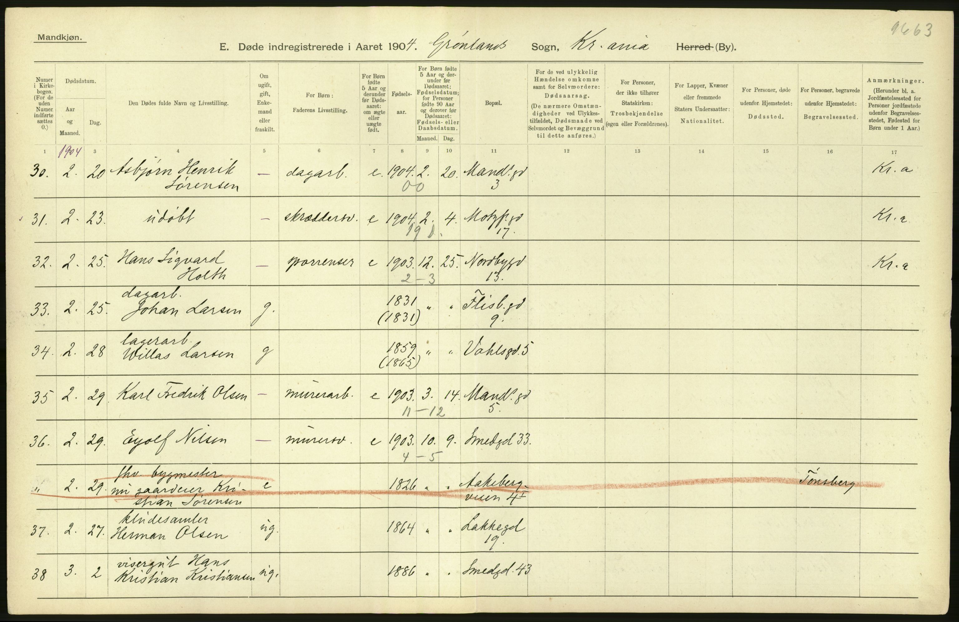 Statistisk sentralbyrå, Sosiodemografiske emner, Befolkning, AV/RA-S-2228/D/Df/Dfa/Dfab/L0004: Kristiania: Gifte, døde, 1904, p. 662