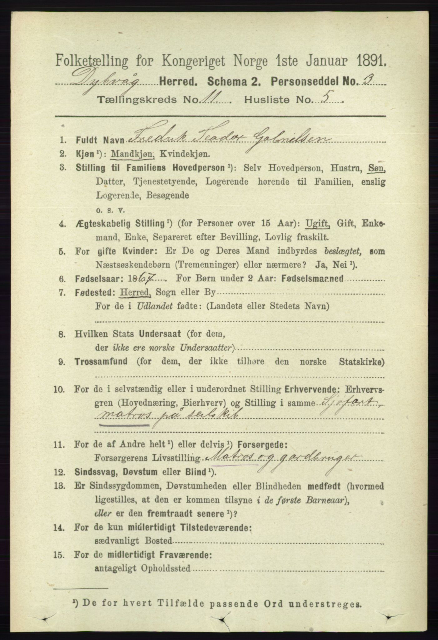 RA, 1891 census for 0915 Dypvåg, 1891, p. 4335