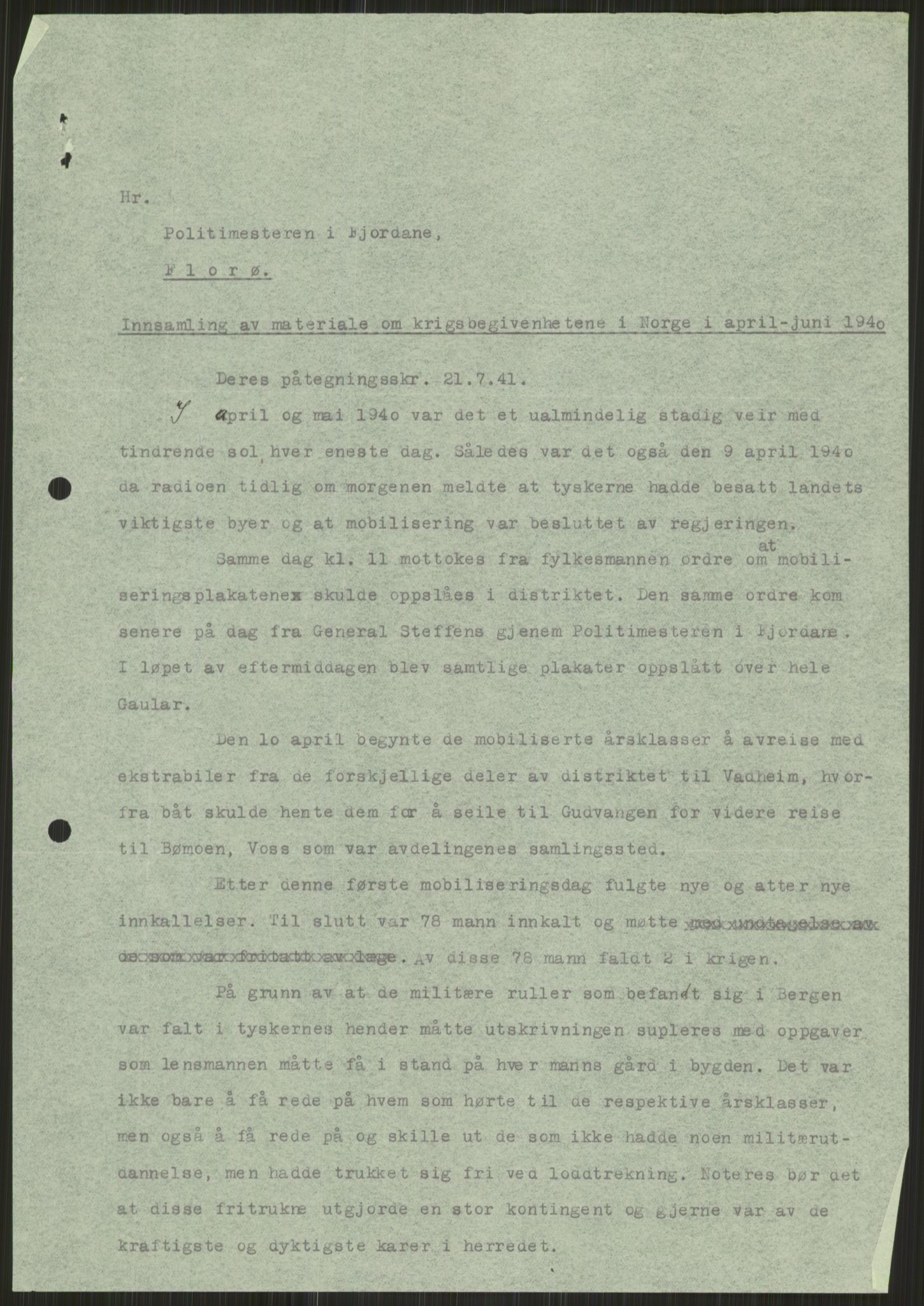 Forsvaret, Forsvarets krigshistoriske avdeling, RA/RAFA-2017/Y/Ya/L0015: II-C-11-31 - Fylkesmenn.  Rapporter om krigsbegivenhetene 1940., 1940, p. 526