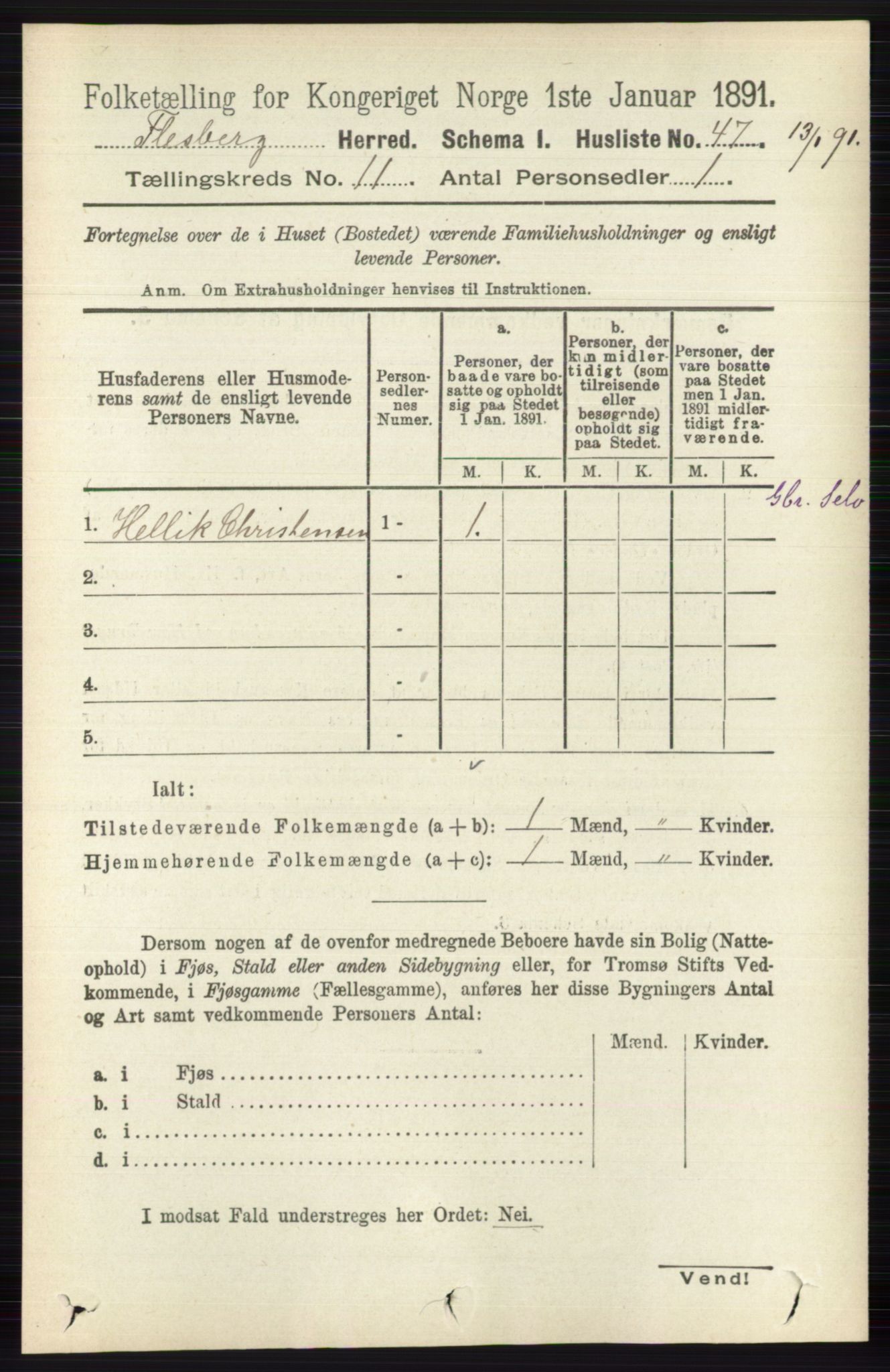 RA, 1891 census for 0631 Flesberg, 1891, p. 1765