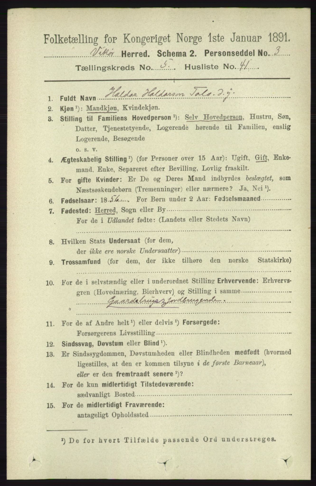 RA, 1891 census for 1238 Vikør, 1891, p. 1622