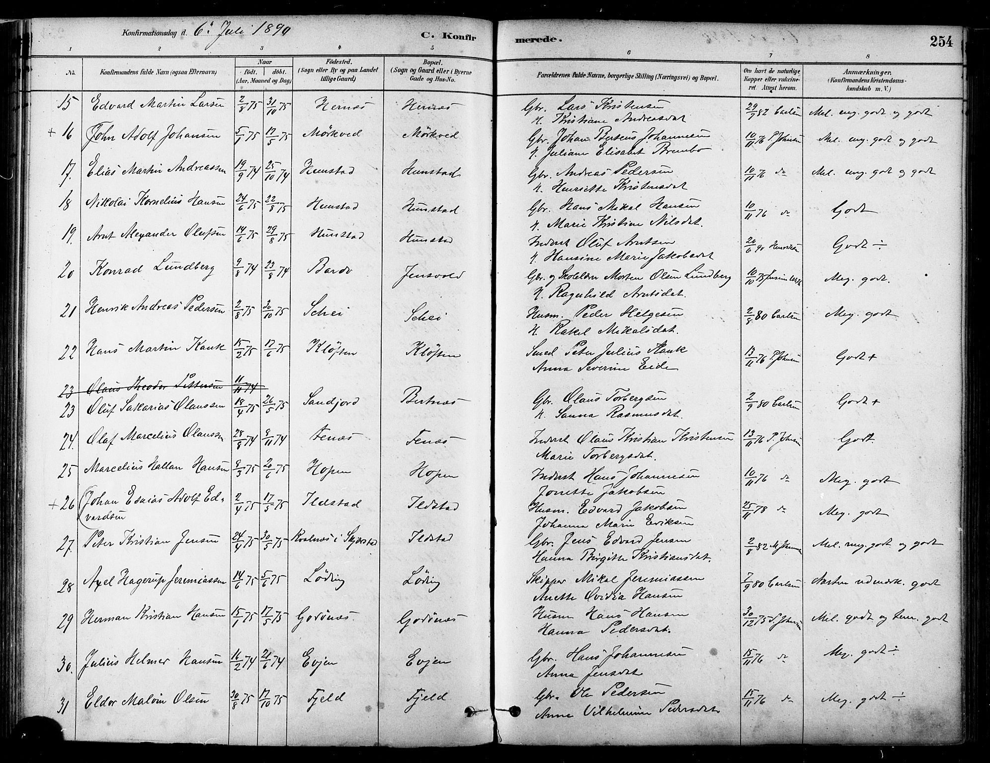 Ministerialprotokoller, klokkerbøker og fødselsregistre - Nordland, AV/SAT-A-1459/802/L0054: Parish register (official) no. 802A01, 1879-1893, p. 254