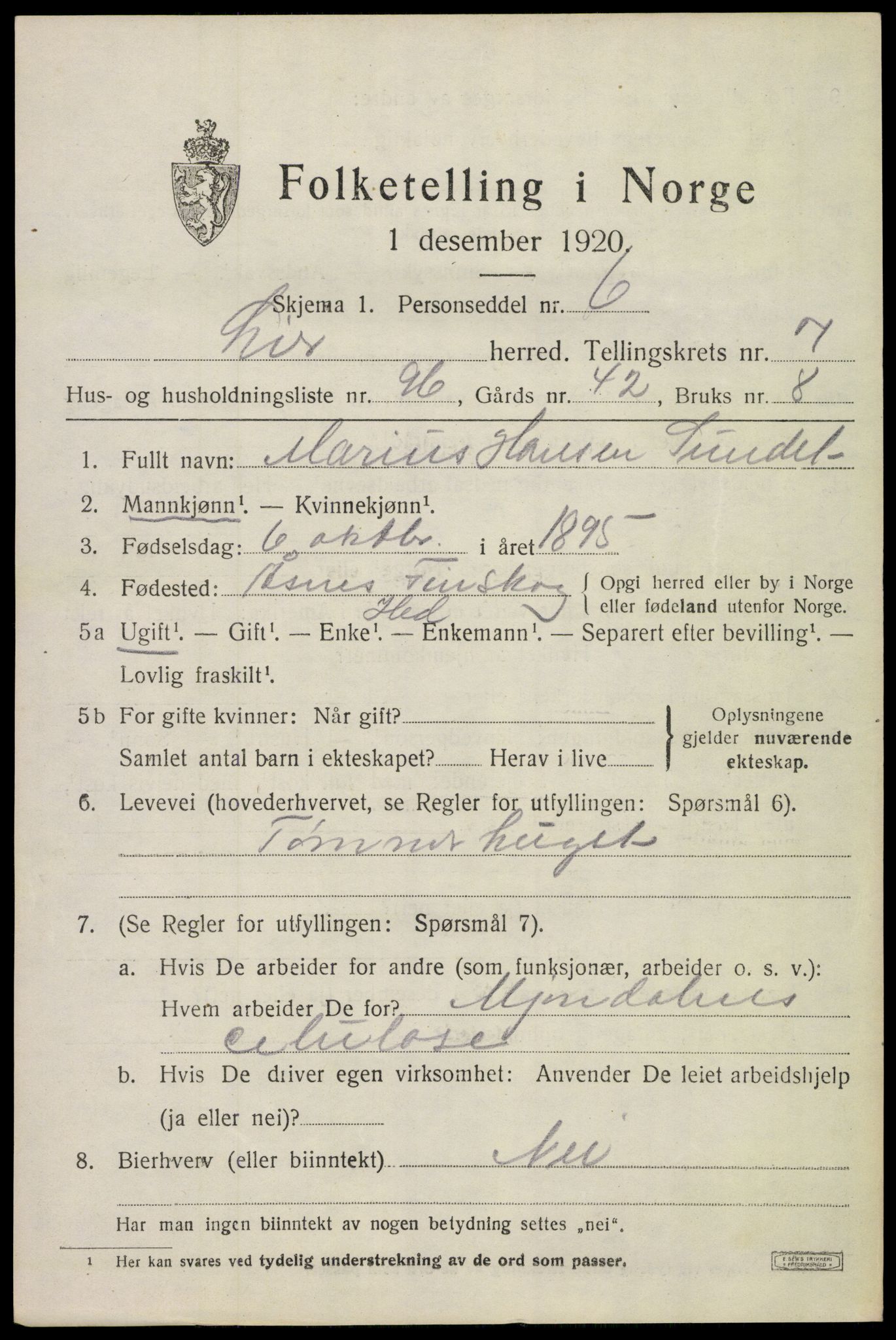 SAKO, 1920 census for Lier, 1920, p. 13700