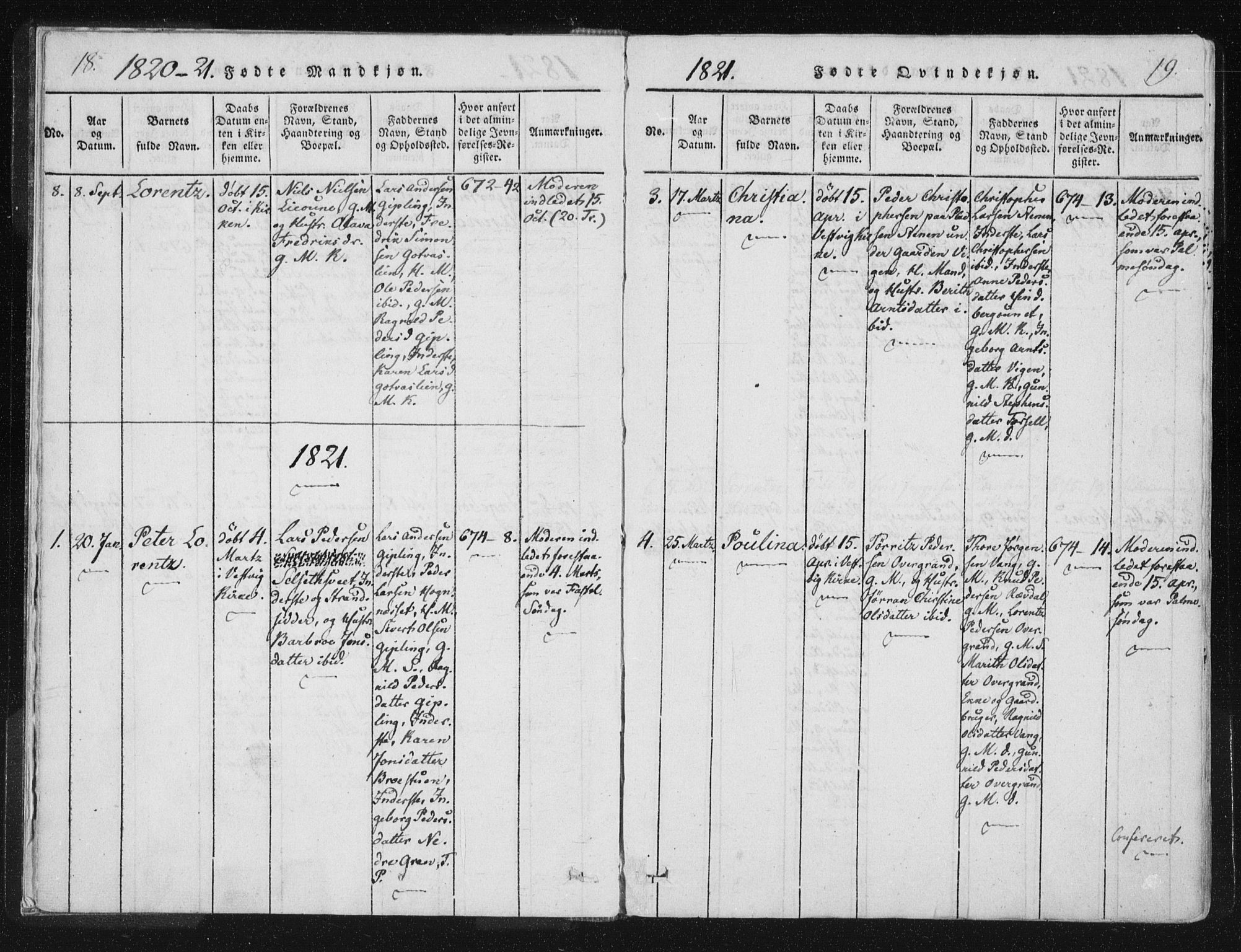 Ministerialprotokoller, klokkerbøker og fødselsregistre - Nord-Trøndelag, AV/SAT-A-1458/744/L0417: Parish register (official) no. 744A01, 1817-1842, p. 18-19