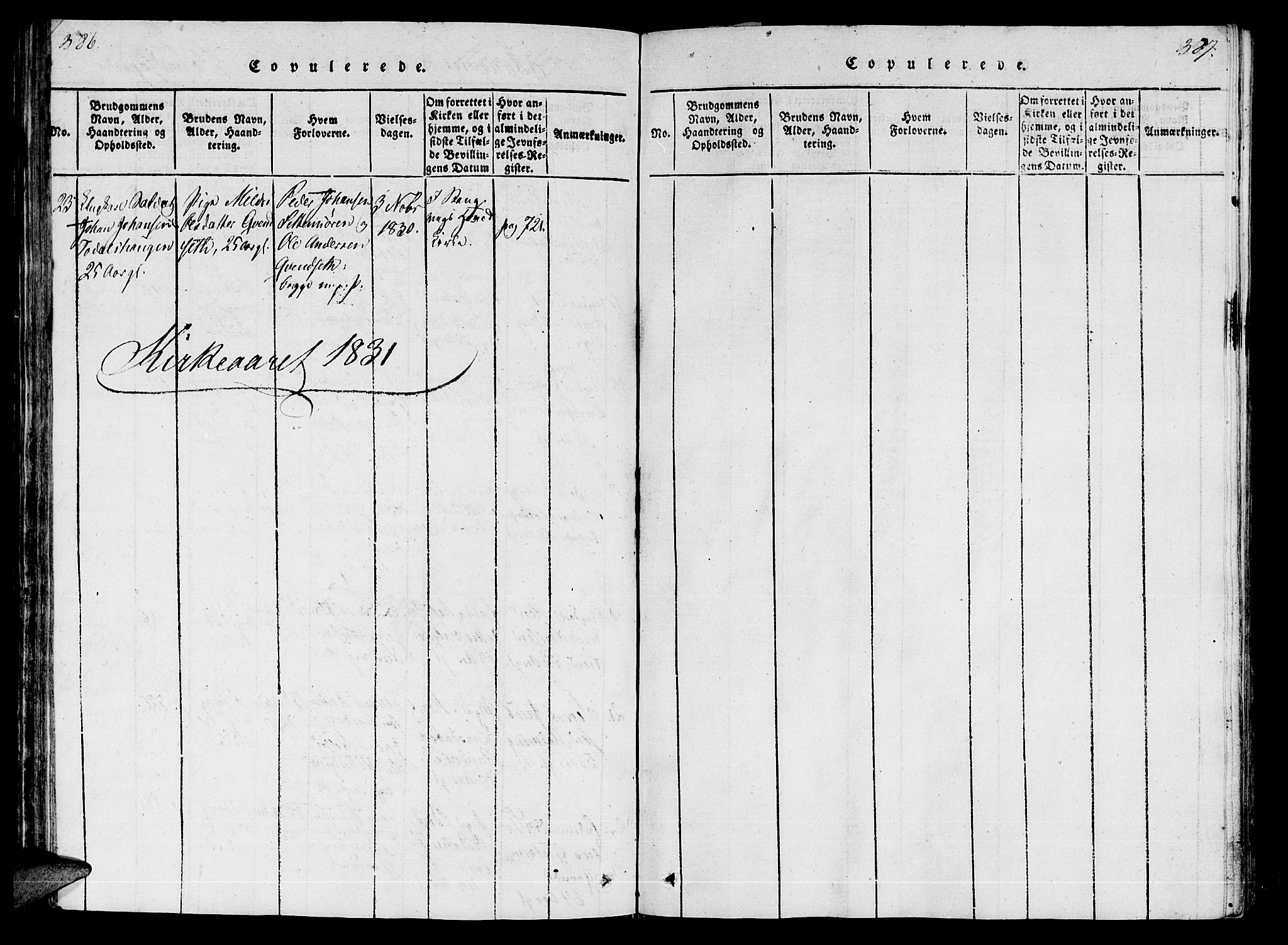 Ministerialprotokoller, klokkerbøker og fødselsregistre - Møre og Romsdal, SAT/A-1454/592/L1023: Parish register (official) no. 592A02, 1820-1830, p. 386-387