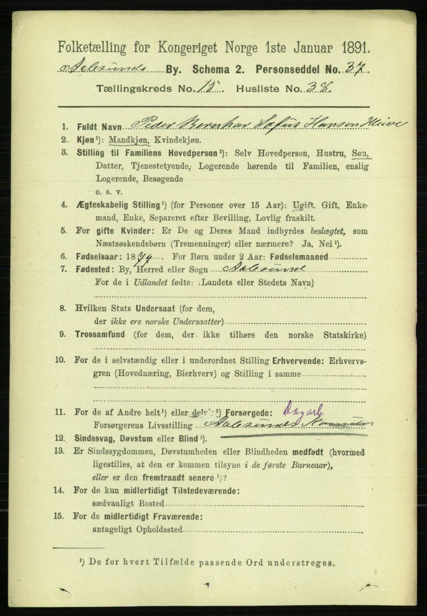 RA, 1891 census for 1501 Ålesund, 1891, p. 9497