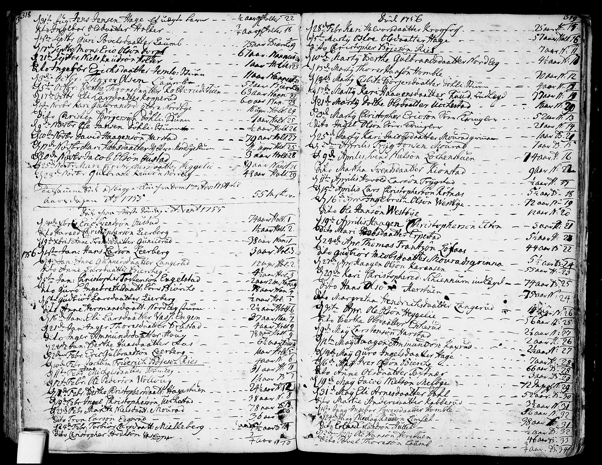 Nannestad prestekontor Kirkebøker, SAO/A-10414a/F/Fa/L0007: Parish register (official) no. I 7, 1754-1791, p. 318-319