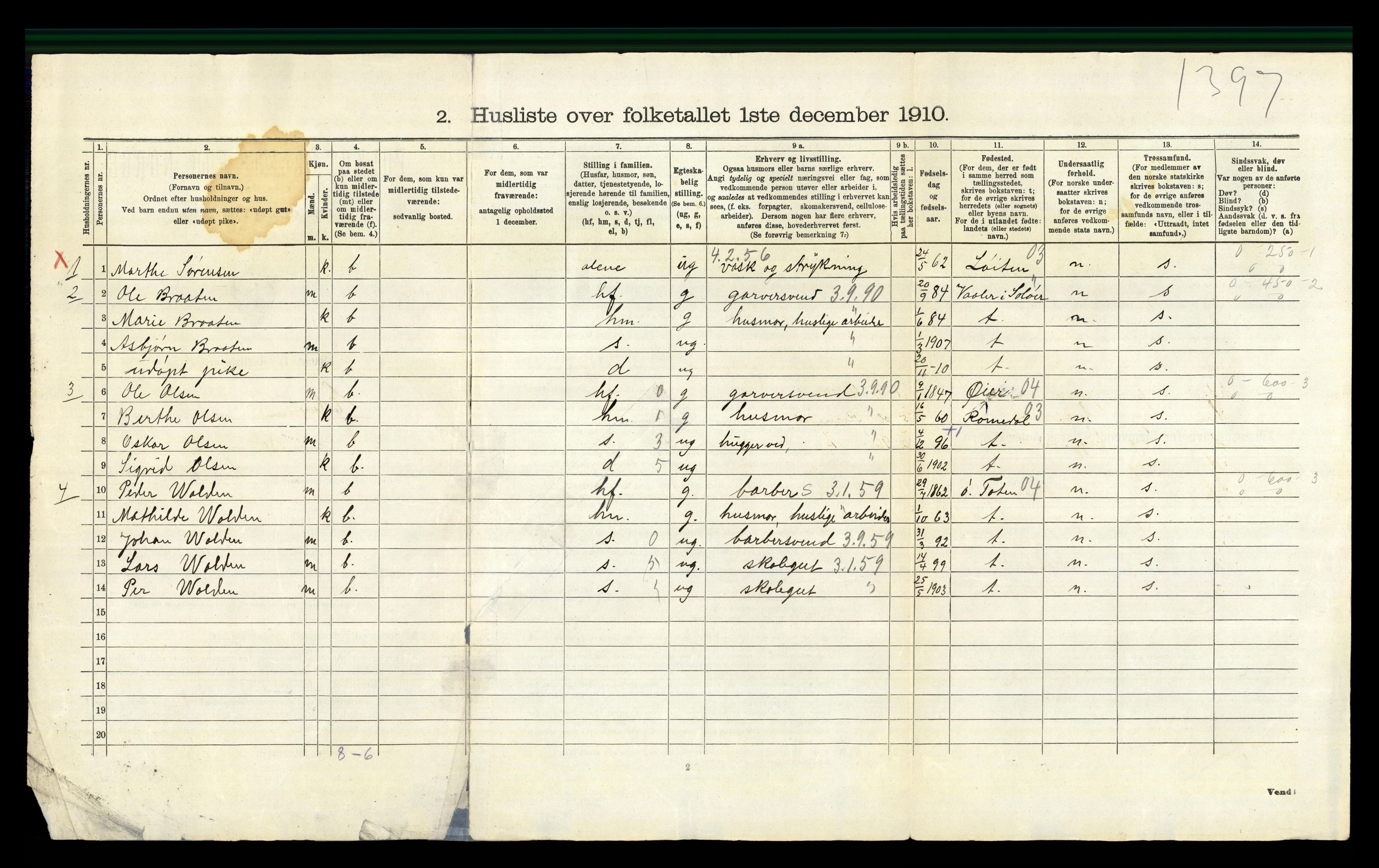 RA, 1910 census for Elverum, 1910, p. 736