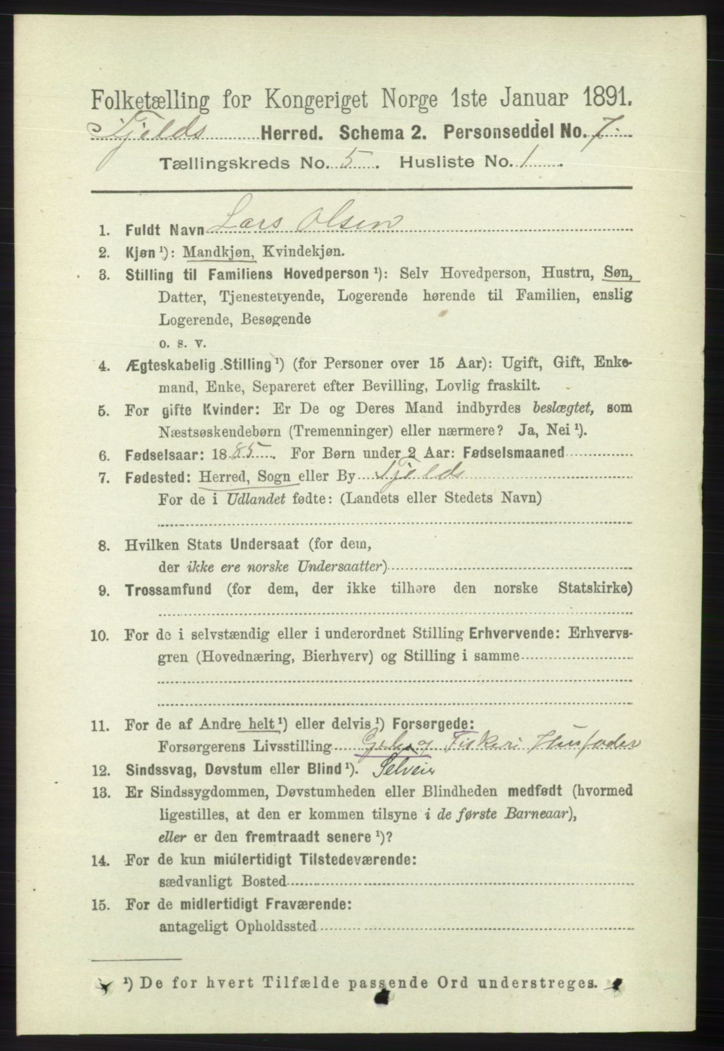 RA, 1891 census for 1246 Fjell, 1891, p. 2560