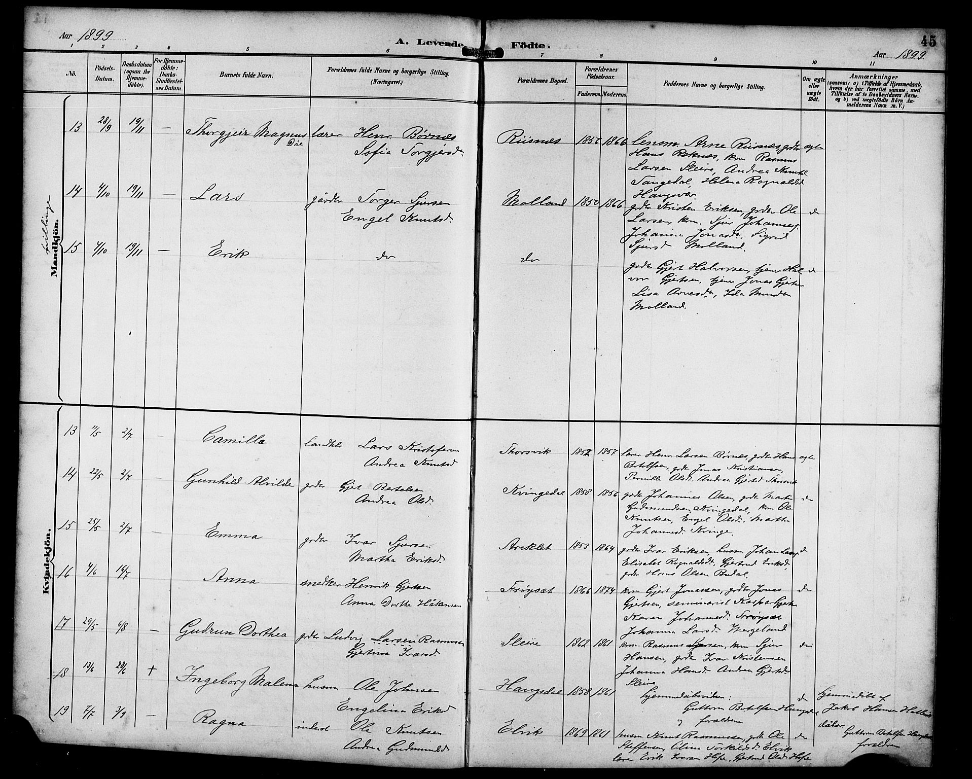 Masfjorden Sokneprestembete, AV/SAB-A-77001: Parish register (copy) no. B 1, 1892-1913, p. 45