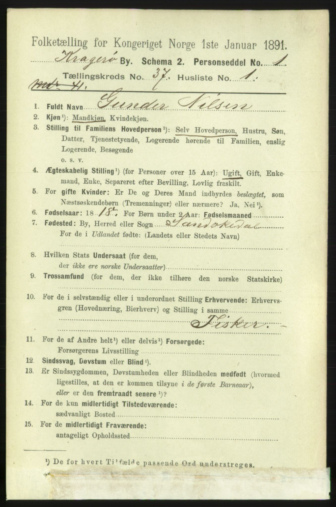 RA, 1891 census for 0801 Kragerø, 1891, p. 6755