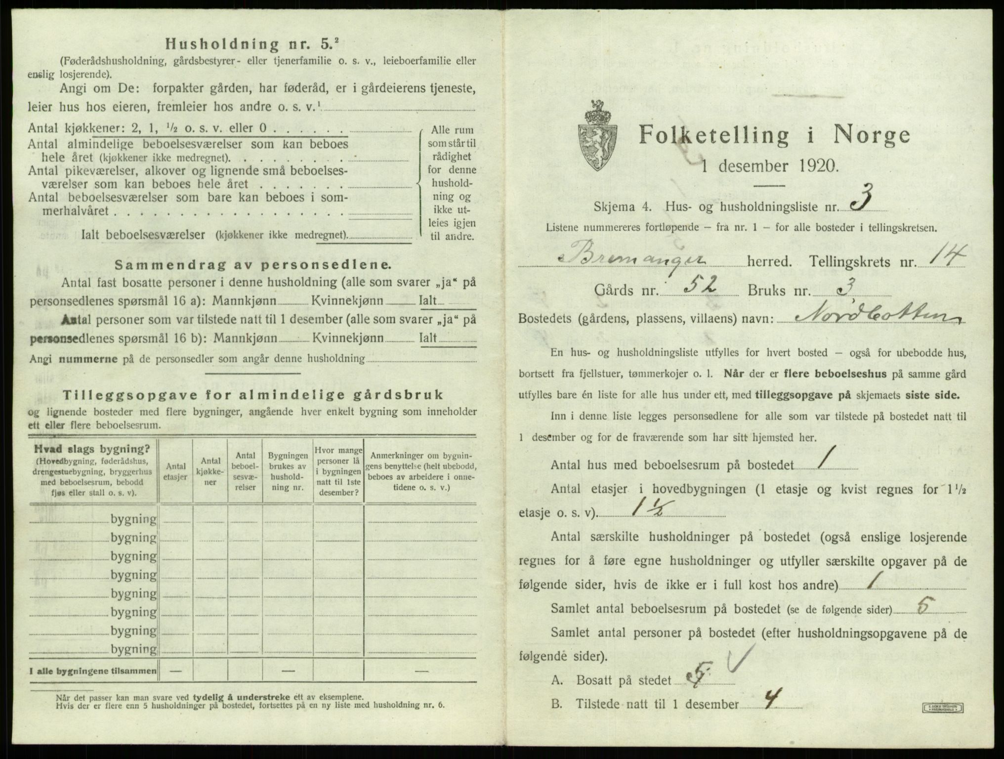 SAB, 1920 census for Bremanger, 1920, p. 942