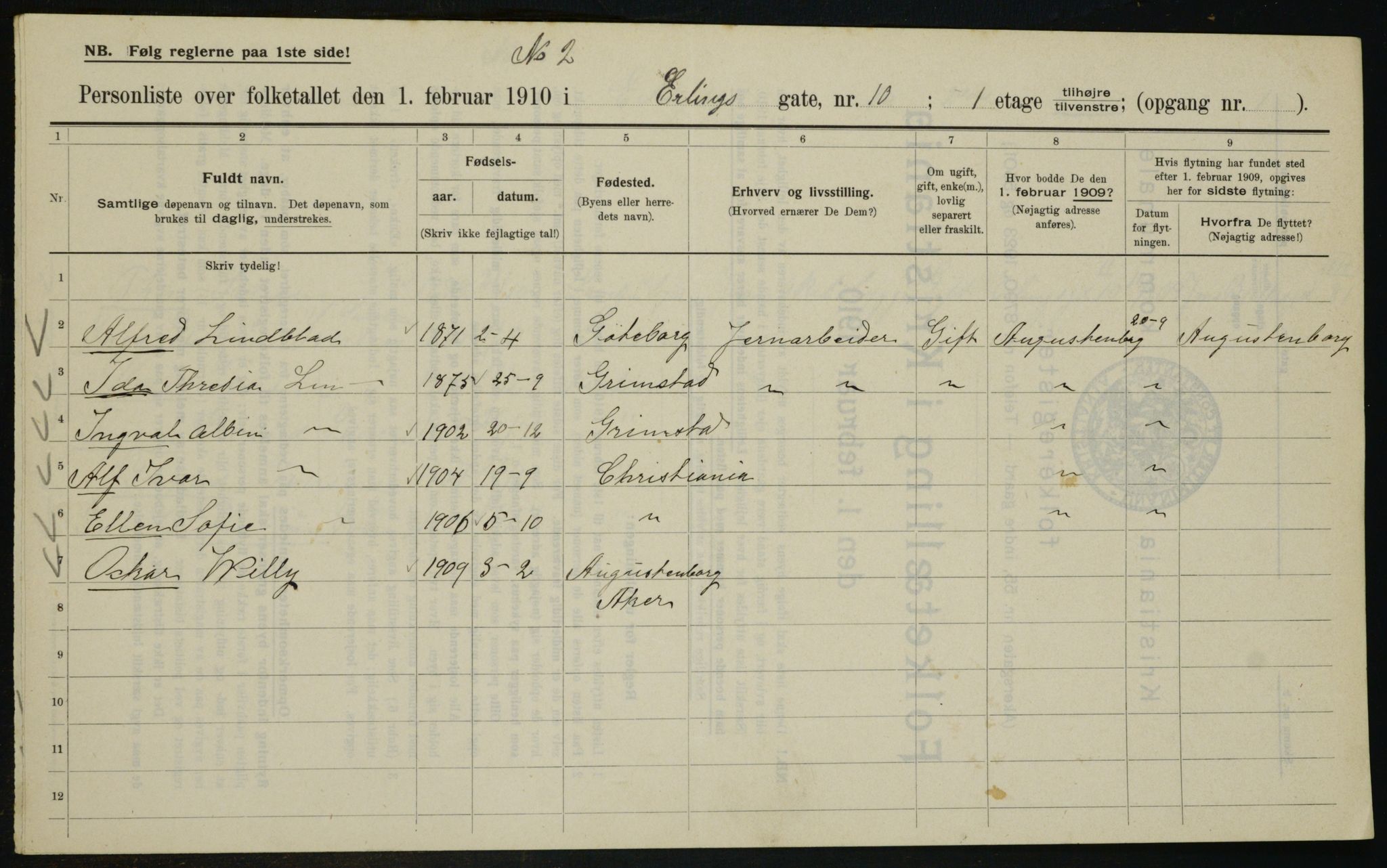 OBA, Municipal Census 1910 for Kristiania, 1910, p. 20684