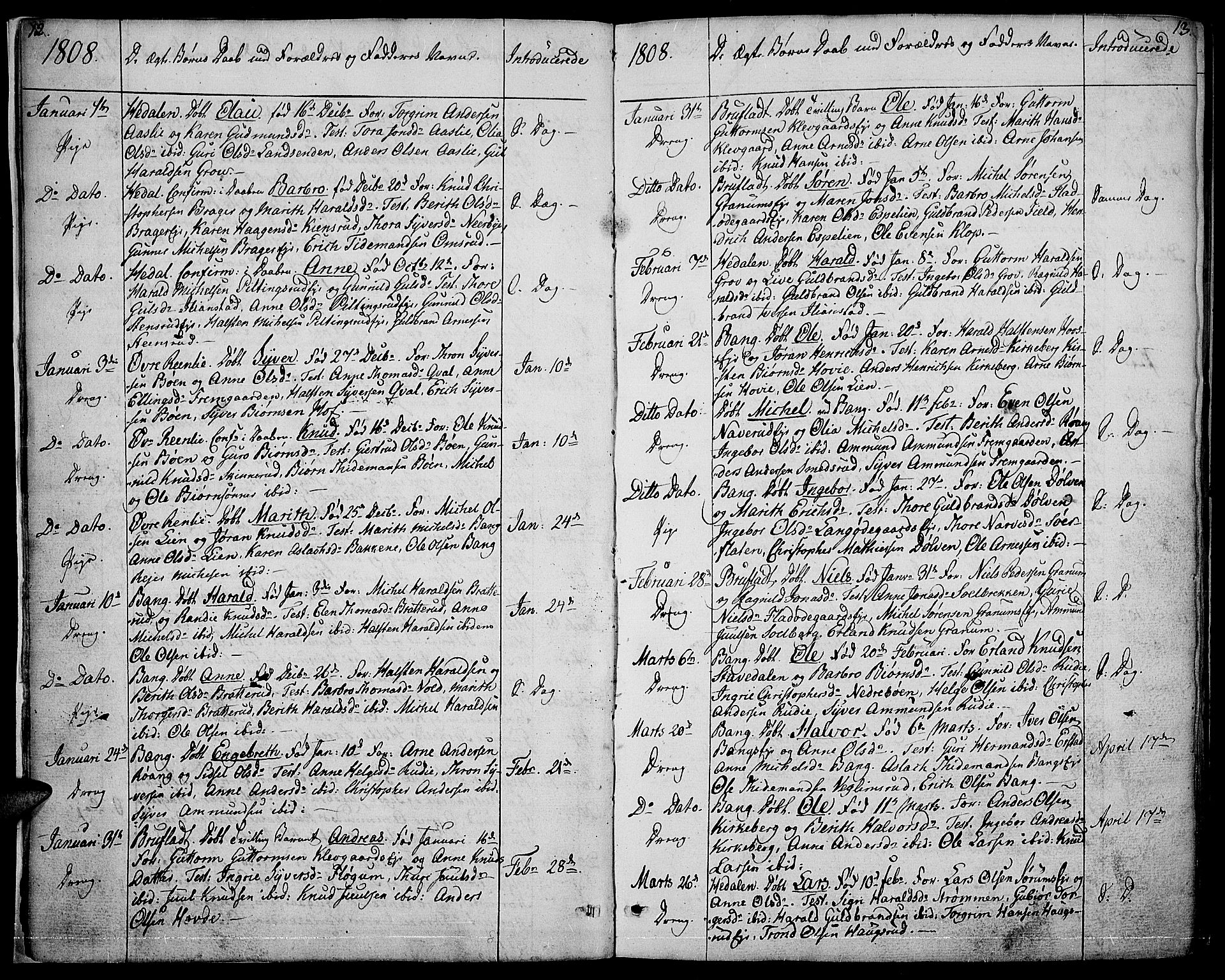 Sør-Aurdal prestekontor, SAH/PREST-128/H/Ha/Haa/L0001: Parish register (official) no. 1, 1807-1815, p. 12-13