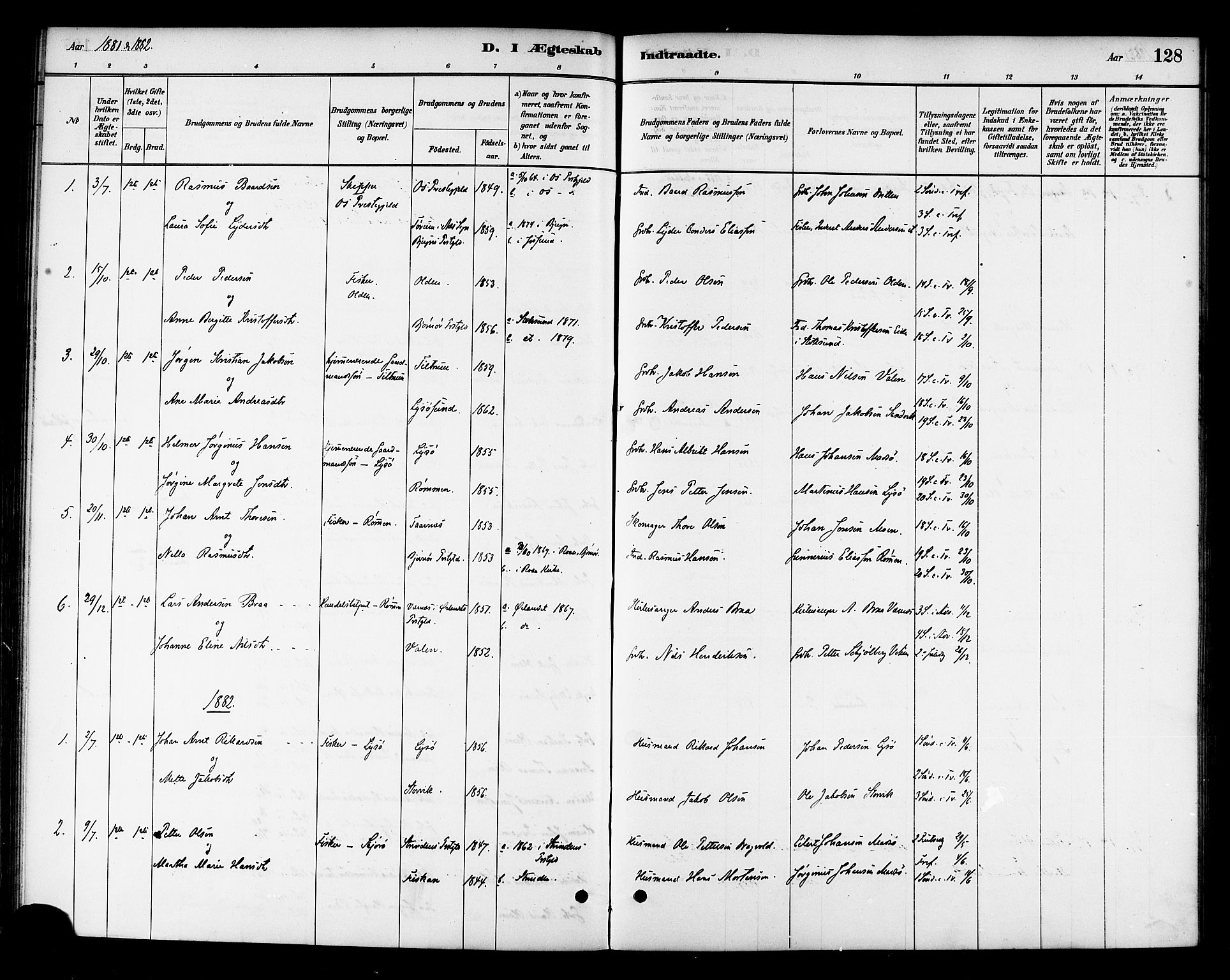 Ministerialprotokoller, klokkerbøker og fødselsregistre - Sør-Trøndelag, SAT/A-1456/654/L0663: Parish register (official) no. 654A01, 1880-1894, p. 128