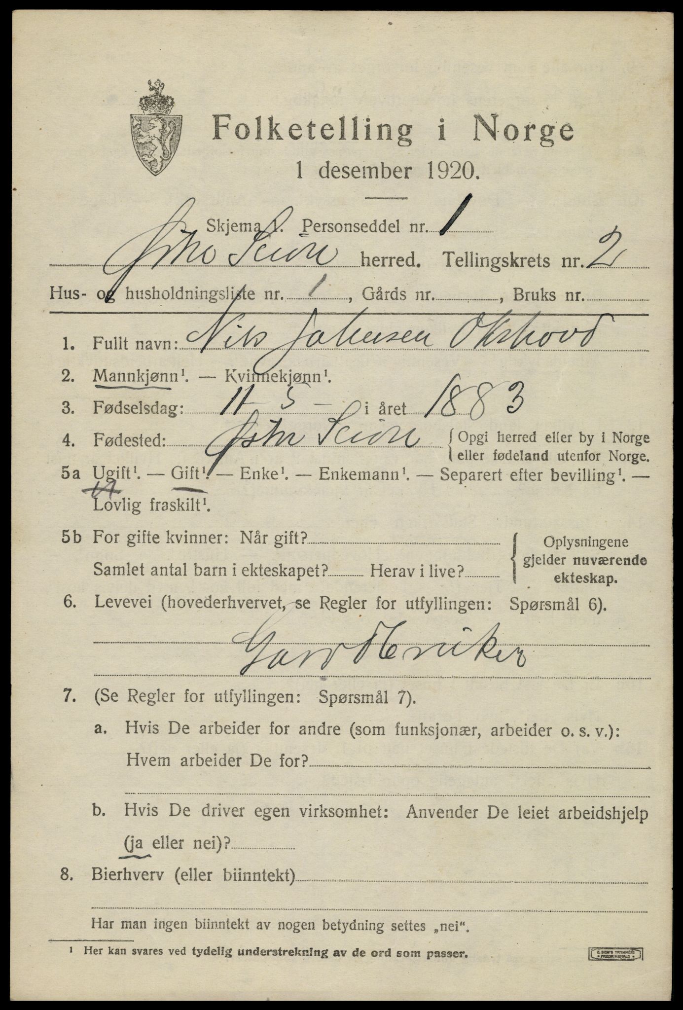 SAH, 1920 census for Øystre Slidre, 1920, p. 1423