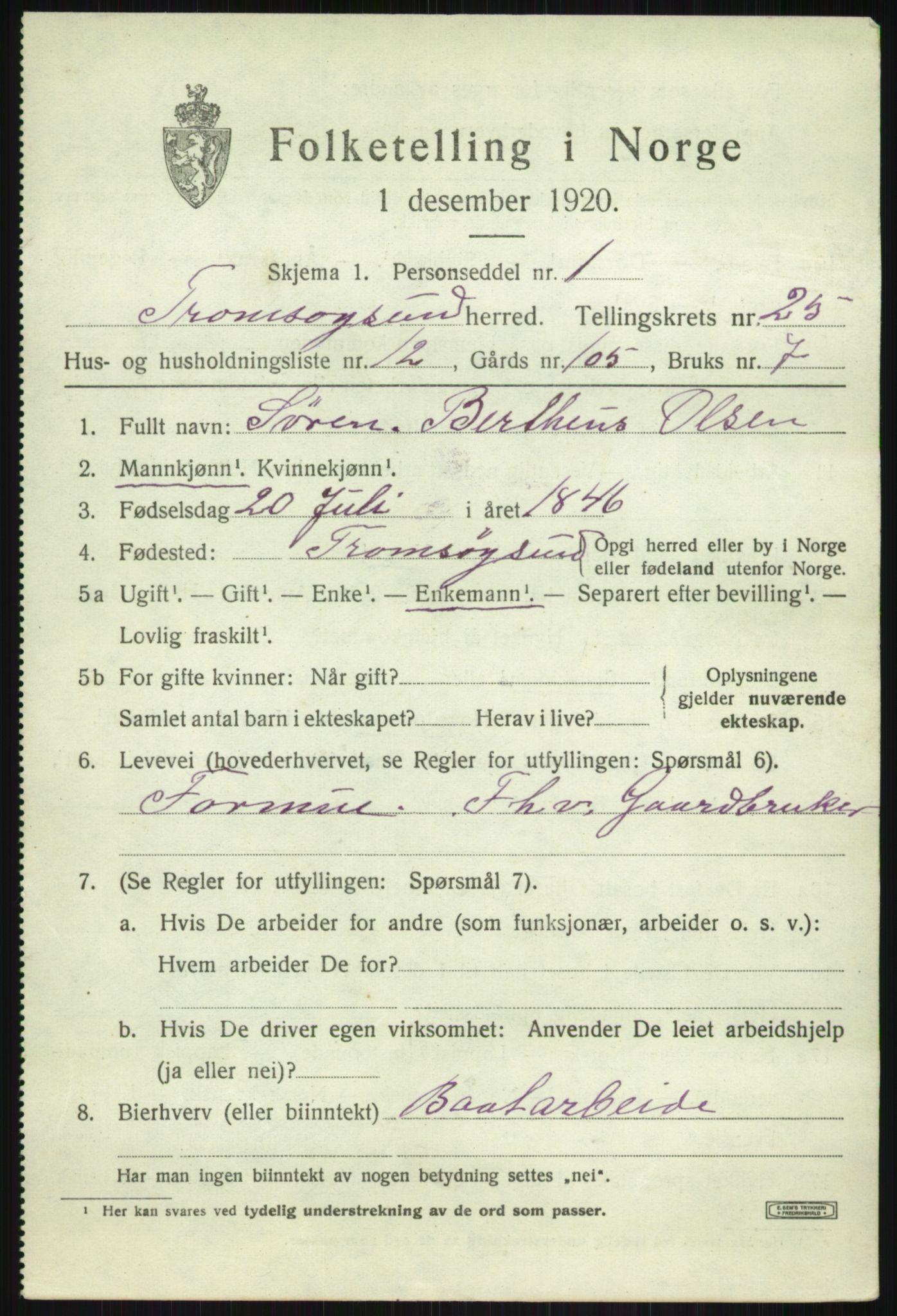 SATØ, 1920 census for Tromsøysund, 1920, p. 12180